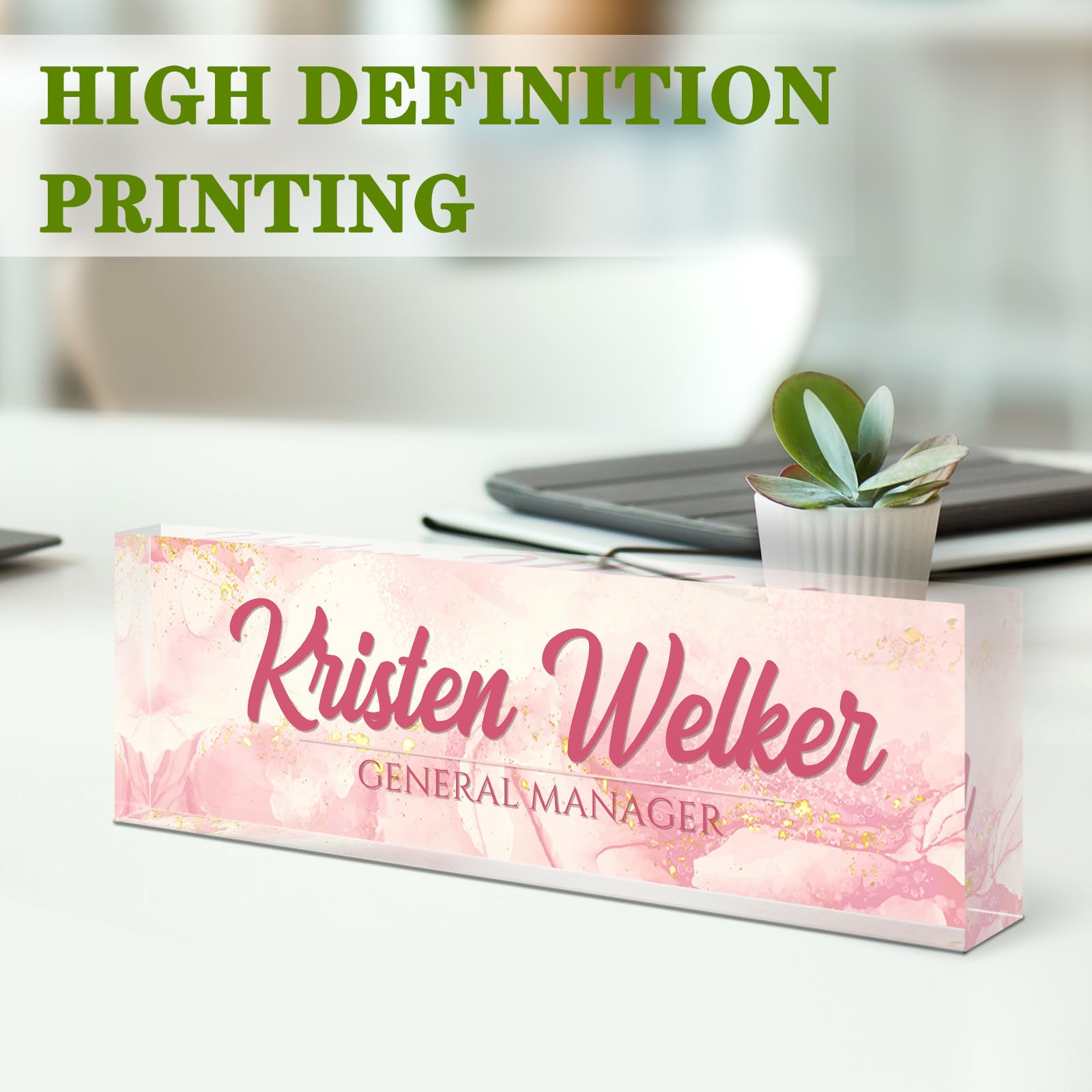 Personalized Acrylic Desk Name Plate - Custom Office Name Sign for Women & Men, Unique Desk Decor for Boss, Nurse, Teacher - Perfect Employee Appreciation Gift (Pink Coast) | Ideal for Office Decor, Workstation Organization & Professional Gifting