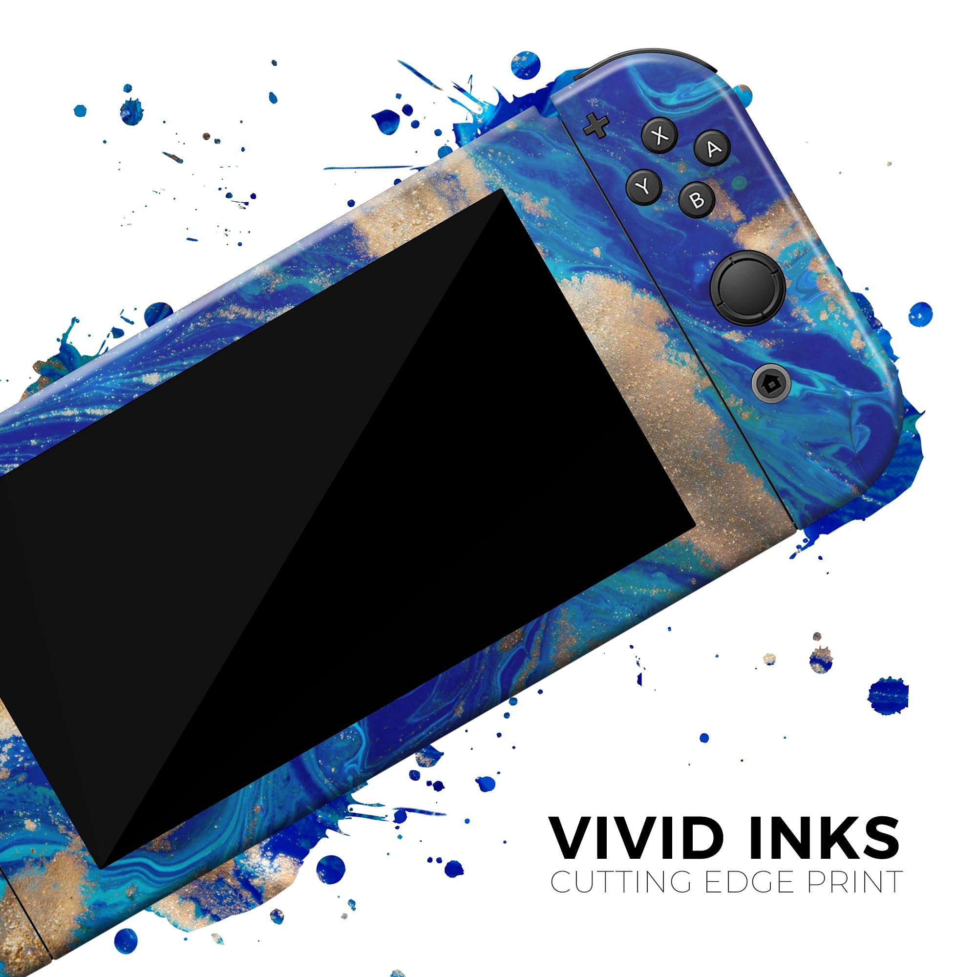 Nintendo Switch Console & Joy-Con Protective Vinyl Wrap Cover - Scratch-Resistant, Removable Skin Decal in Vivid Blue Gold - Perfect for Gaming Protection & Customization