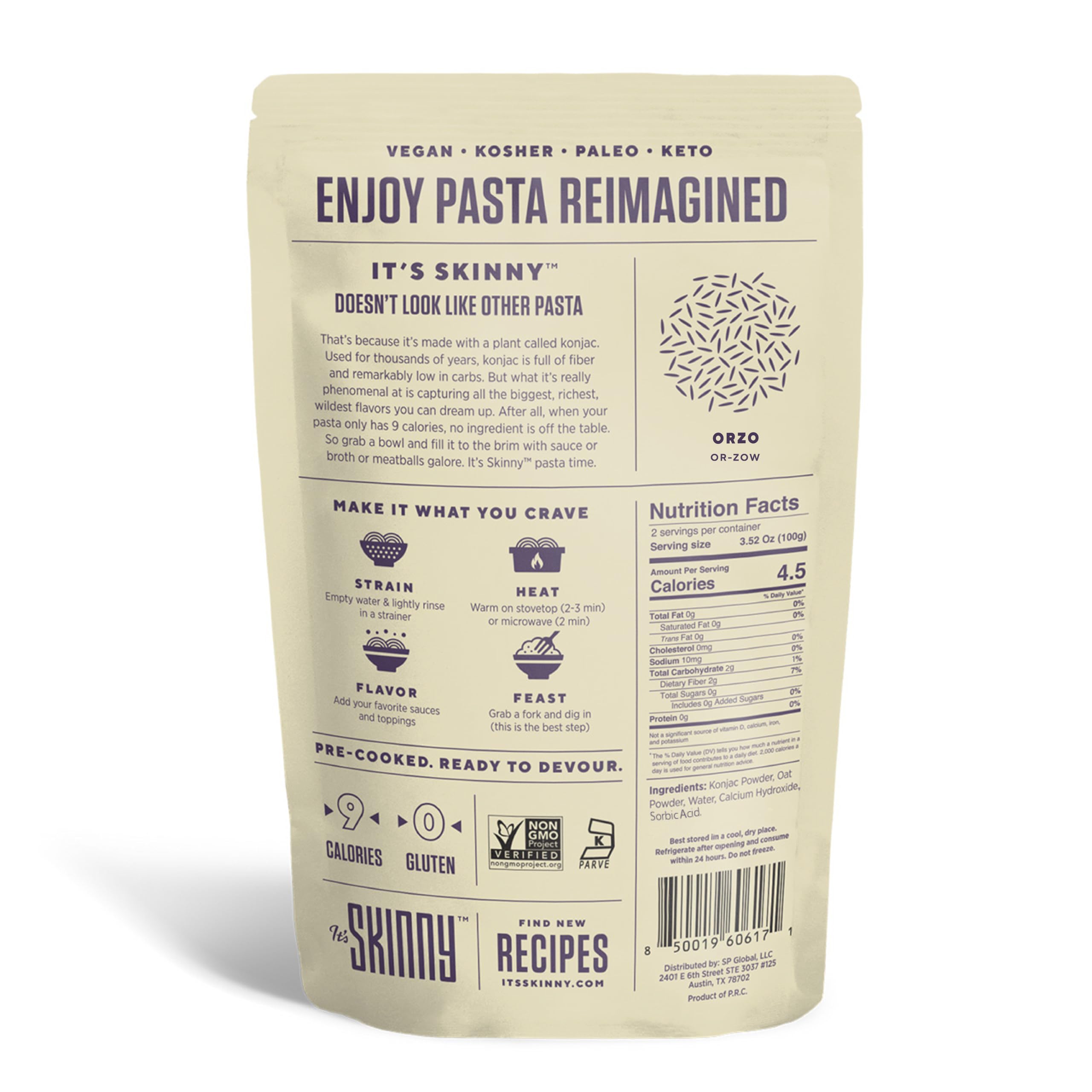 Low Carb Pasta - It's Skinny Pre-Cooked Orzo & Konjac Shirataki Rice Noodles | Gluten Free, Vegan, Keto-Friendly (24 Pack) | Perfect for Weight Loss, Diabetic Diets & Healthy Meal Prep