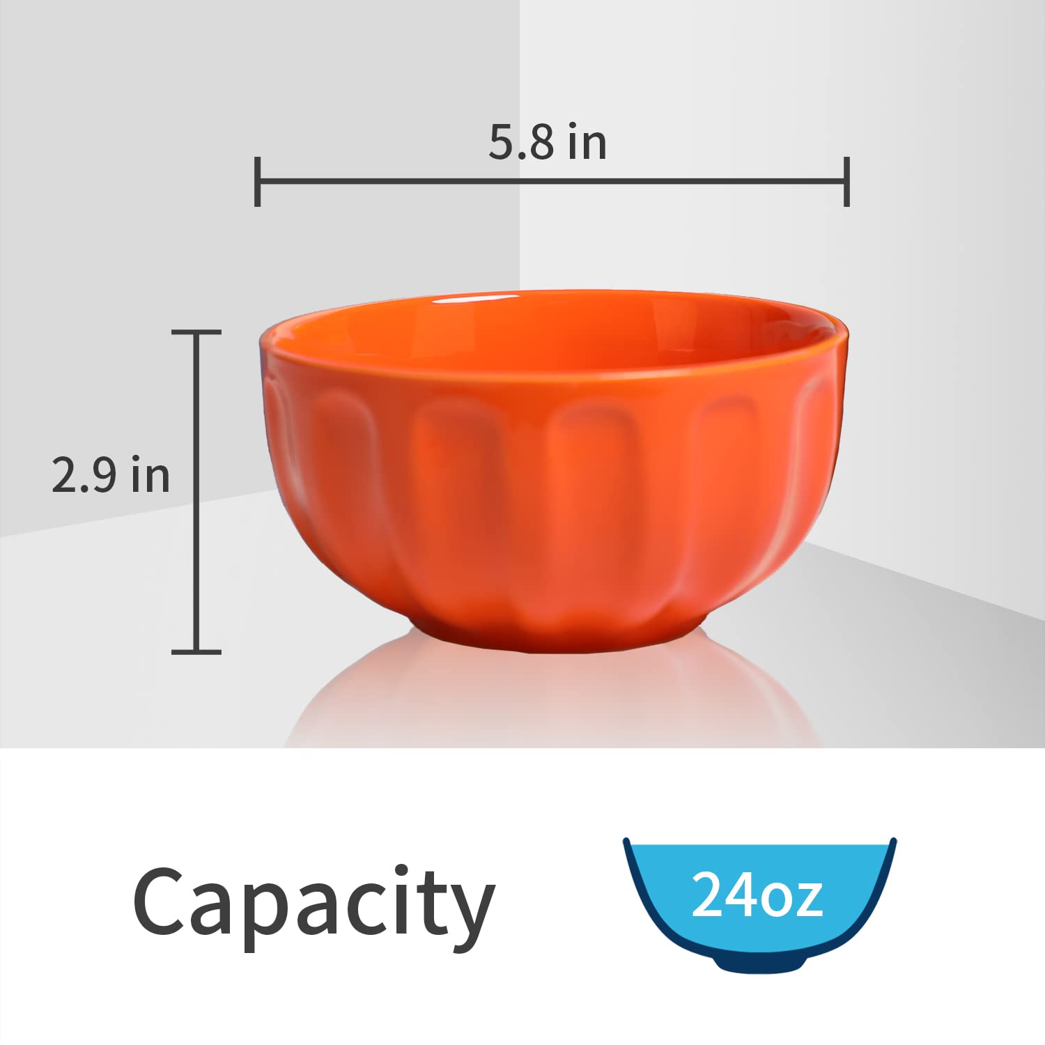 amhomel 26oz Porcelain Deep Bowls Set of 6 - Microwave & Dishwasher Safe Fluted Cereal Bowls for Soup, Salad, Rice, Ramen - 6 Inch Colorful Serving Bowls for Family Dining & Entertaining