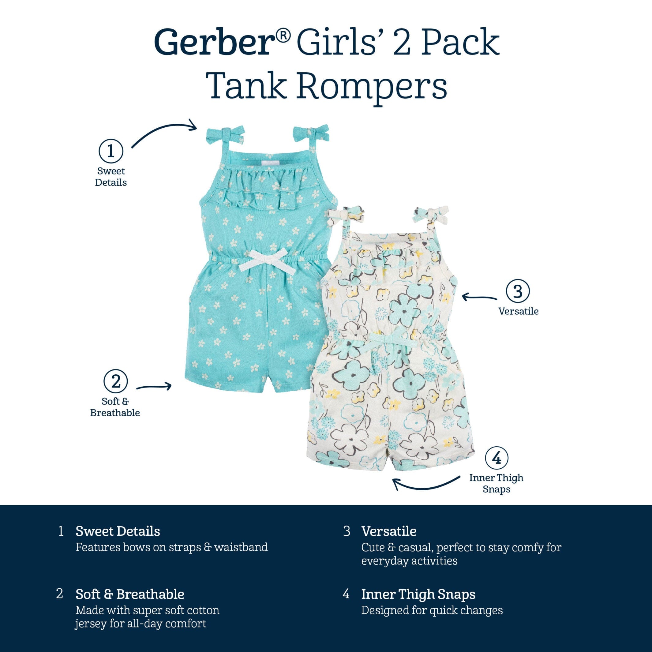 2 Pack Baby & Toddler Girls Bee Petals Tank Rompers - Cute Floral Summer Outfits for Infants & Toddlers - Perfect for Playdates, Beach Trips & Photo Shoots