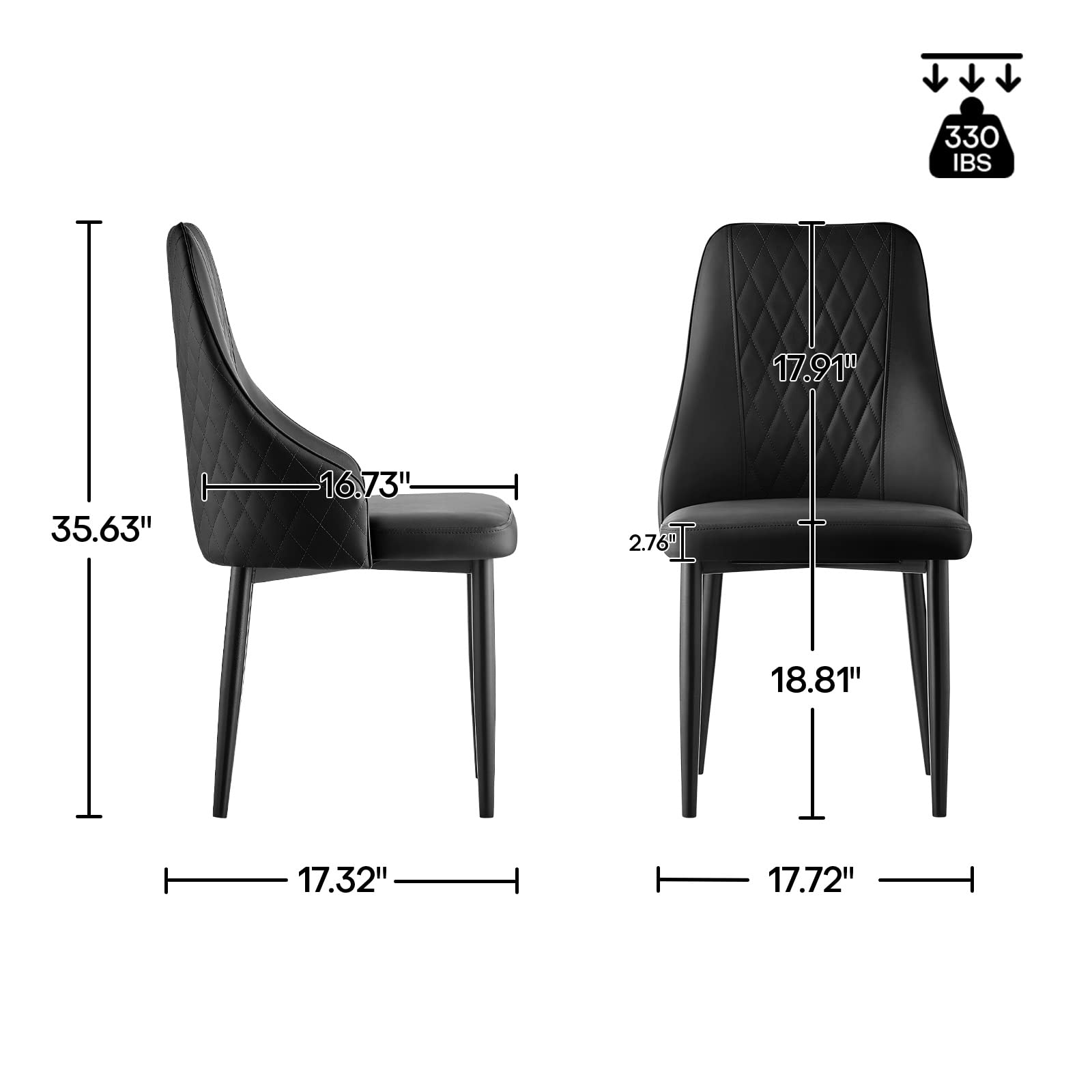 4-Piece High Back PU Leather Dining Chair Set - Modern Armless Upholstered Side Chairs with Ergonomic Backrest & Sturdy Metal Frame - Perfect for Kitchen, Dining Room & Home Office (Black)