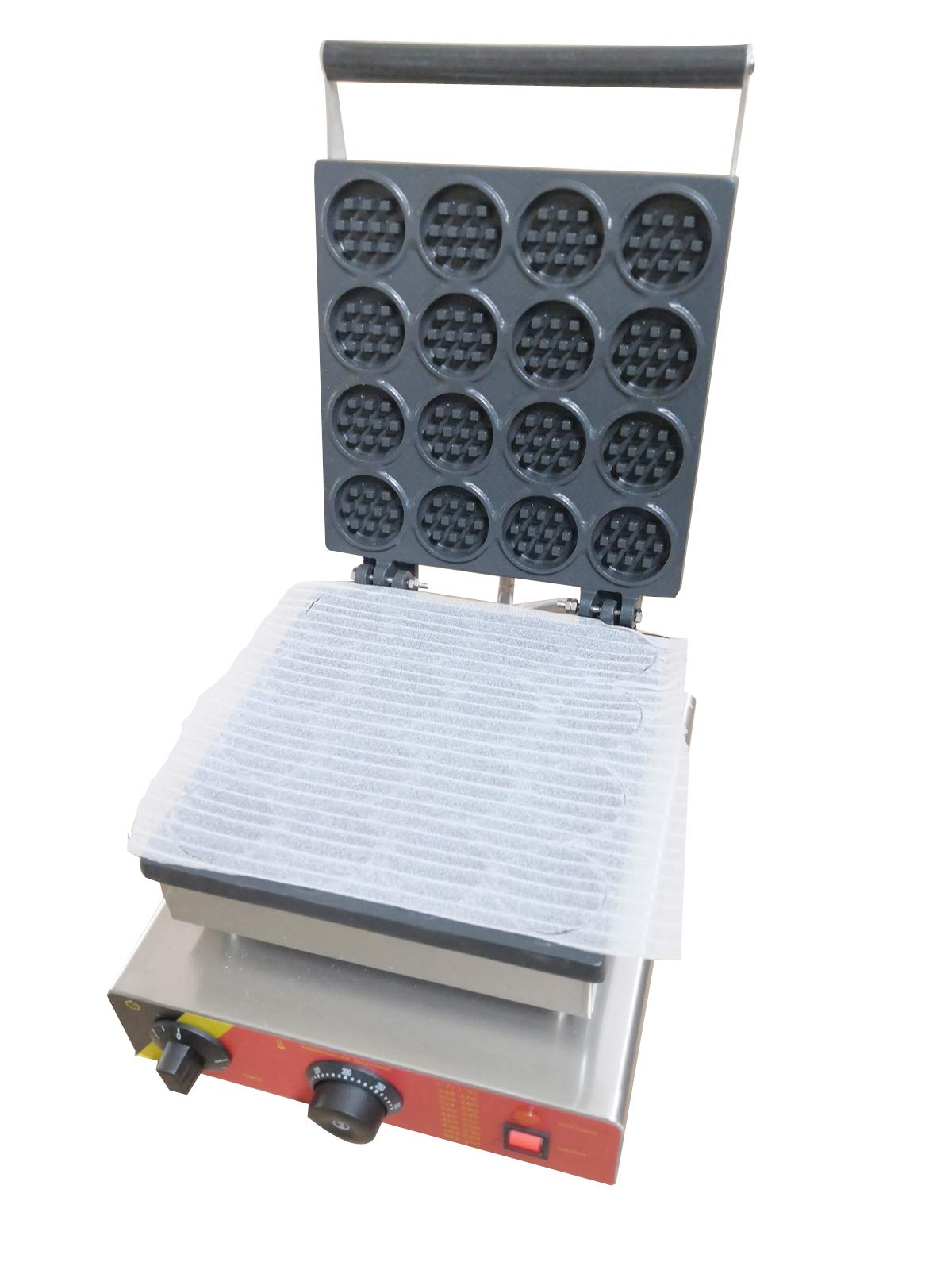 Commercial Electric Mini Round Cake Waffle Maker - 16 Hole Nonstick Stainless Steel Baker Machine (110V, 0-572°F) - Perfect for Bakeries, Cafes & Home Breakfast
