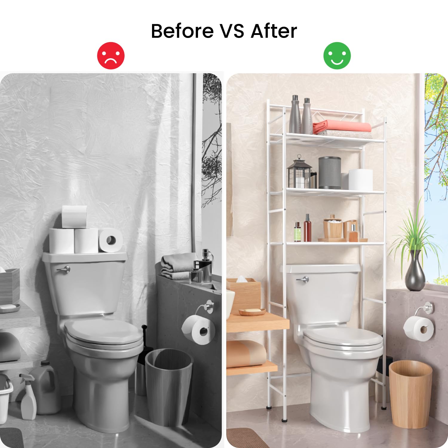 Over The Toilet Storage Organizer - 3 Tier Bathroom Shelving Rack for Toiletries, Towels & Essentials | Space-Saving Bathroom Organization Solution for Small Spaces