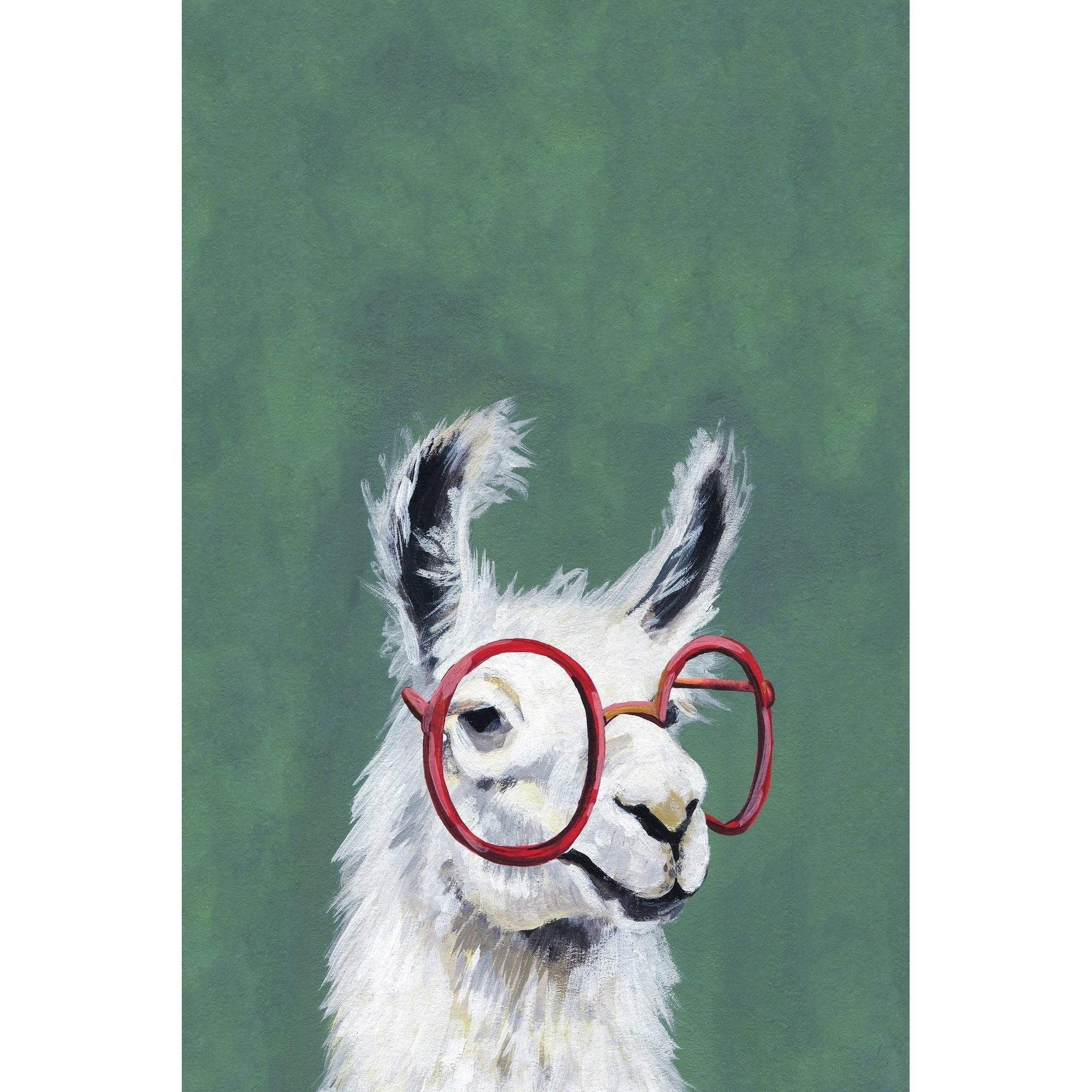 Handmade Red Llama Glasses Canvas Wall Art Print 20x30 Inches - Modern Home Decor for Living Room, Bedroom & Office | Unique Gift Idea