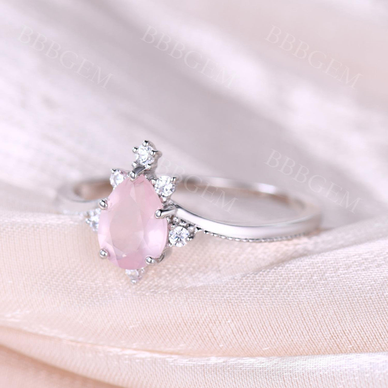 0.8CT Pear Cut Rose Quartz Engagement Ring - 14K Rose Gold Milgrain Band, Vintage Style for Women | Perfect for Proposals, Anniversaries & Romantic Occasions