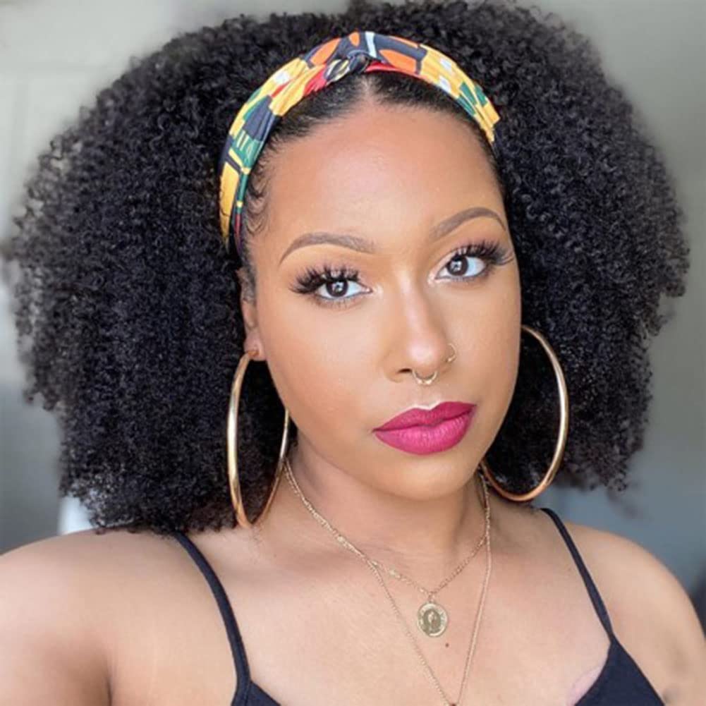 ISEE 180% Density Afro Kinky Curly Headband Wig - 10A Glueless Human Hair Wigs for Black Women (22 Inch) - Natural Curls for Everyday Wear & Special Occasions
