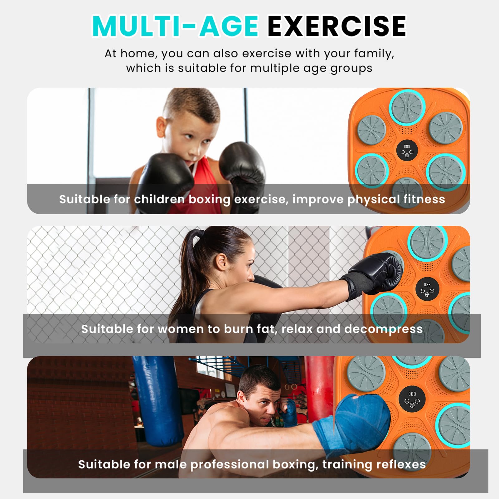 2024 Upgraded Smart Music Boxing Trainer with Gloves - Electronic Punching Bag with LED Display for Home Gym & Fitness Training - Perfect Boxing Machine for Adults (Orange) - Great for Cardio, Stress Relief & Full-Body Workout