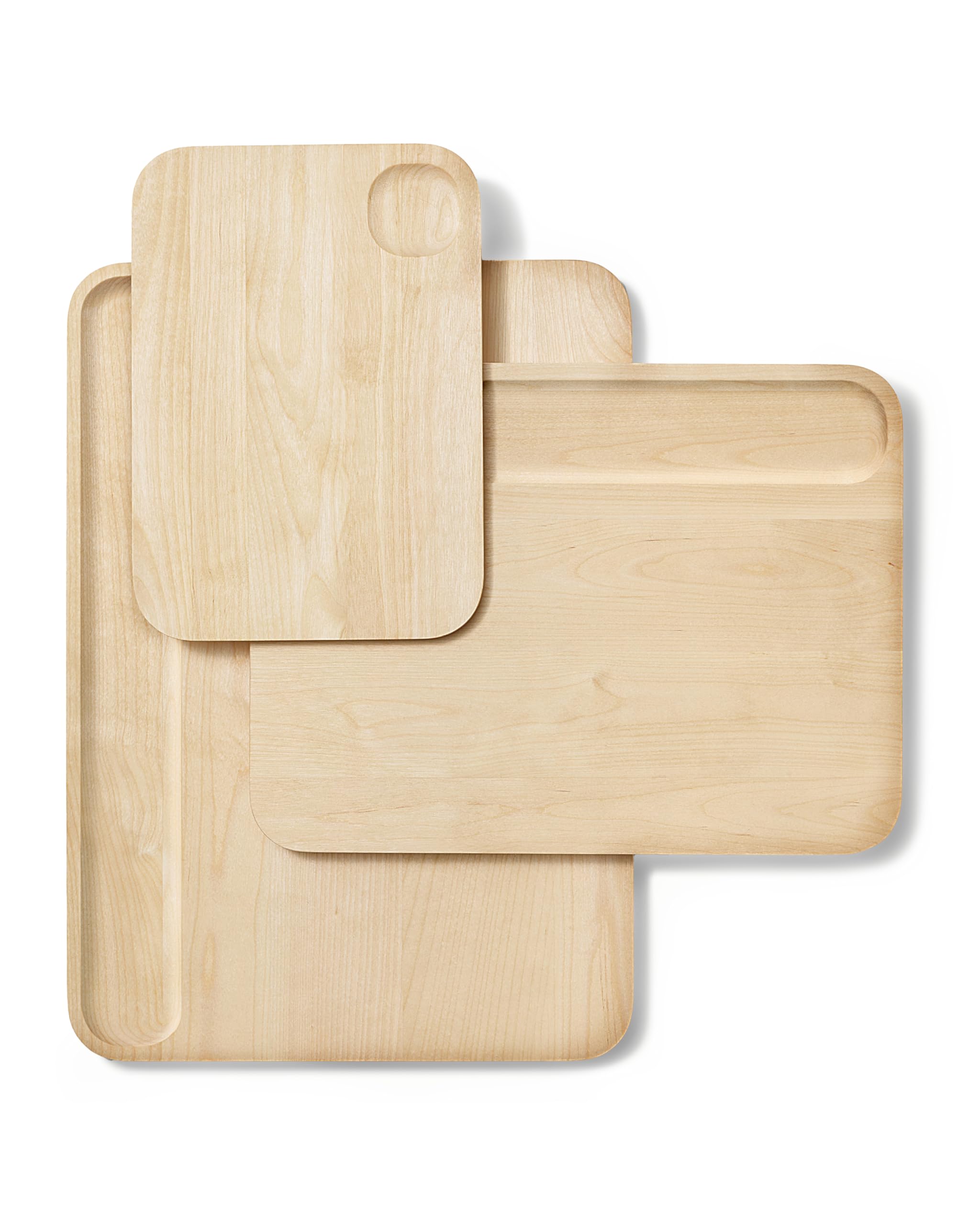 Caraway 4-Piece Reversible Wooden Cutting Board Set - FSC-Certified Birch - Natural Mineral Oil & Beeswax Finish - Small, Medium & Large Sizes with Storage Organizers - Perfect for Meal Prep, Charcuterie Boards & Kitchen Organization
