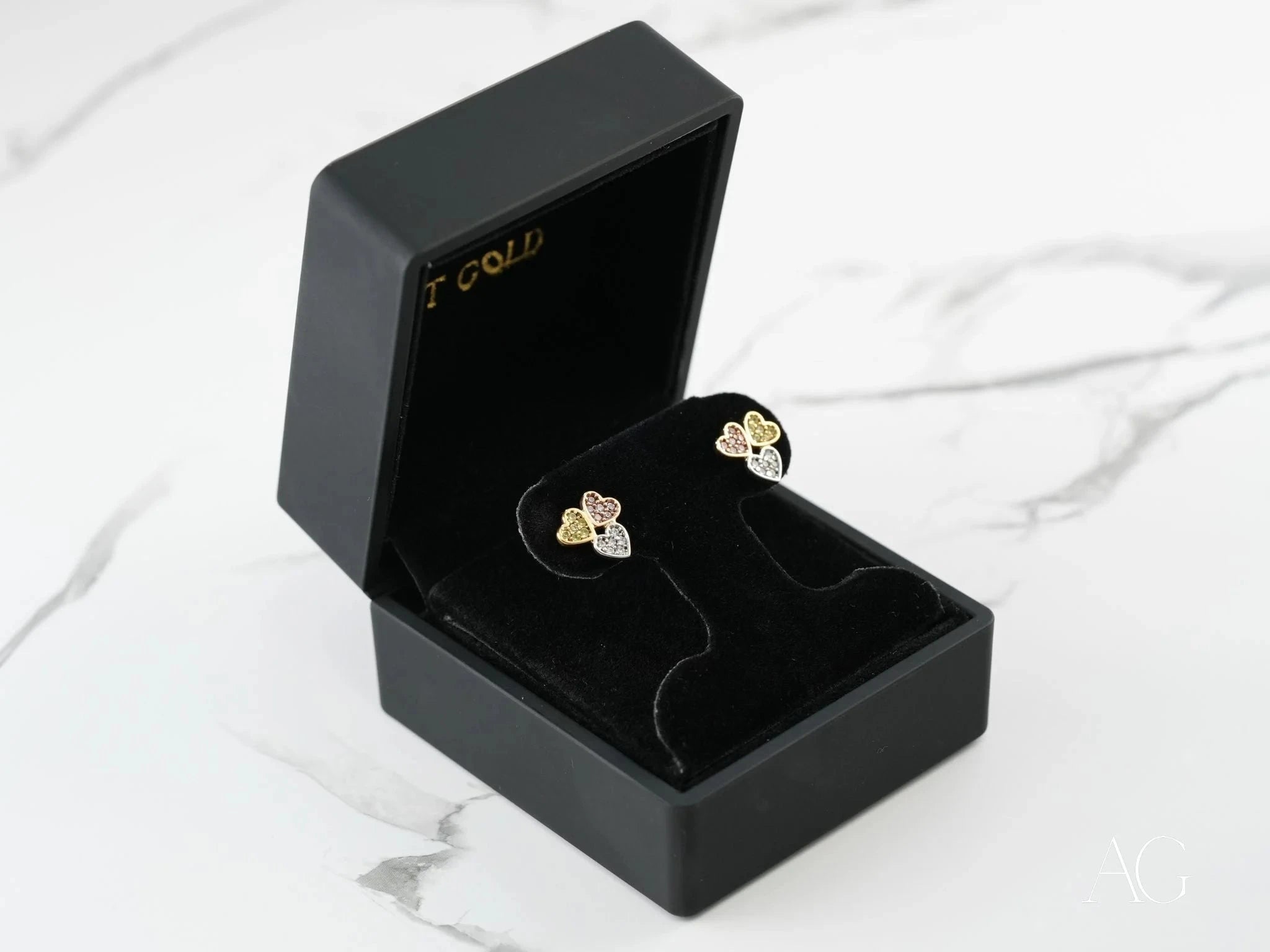18k Gold Three-Tone Cubic Zirconia Earrings for Women - Elegant CZ Stud Earrings for Wedding, Party & Everyday Wear