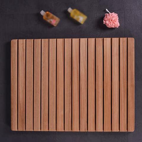 Waterproof Wooden Bath Mat 40x70cm - Non-Slip Shower Floor Mat for Bathroom, Spa, Sauna, Indoor & Outdoor Use - Natural Wood Bathroom Rug for Tub, Shower Board, Durable and Sturdy Design