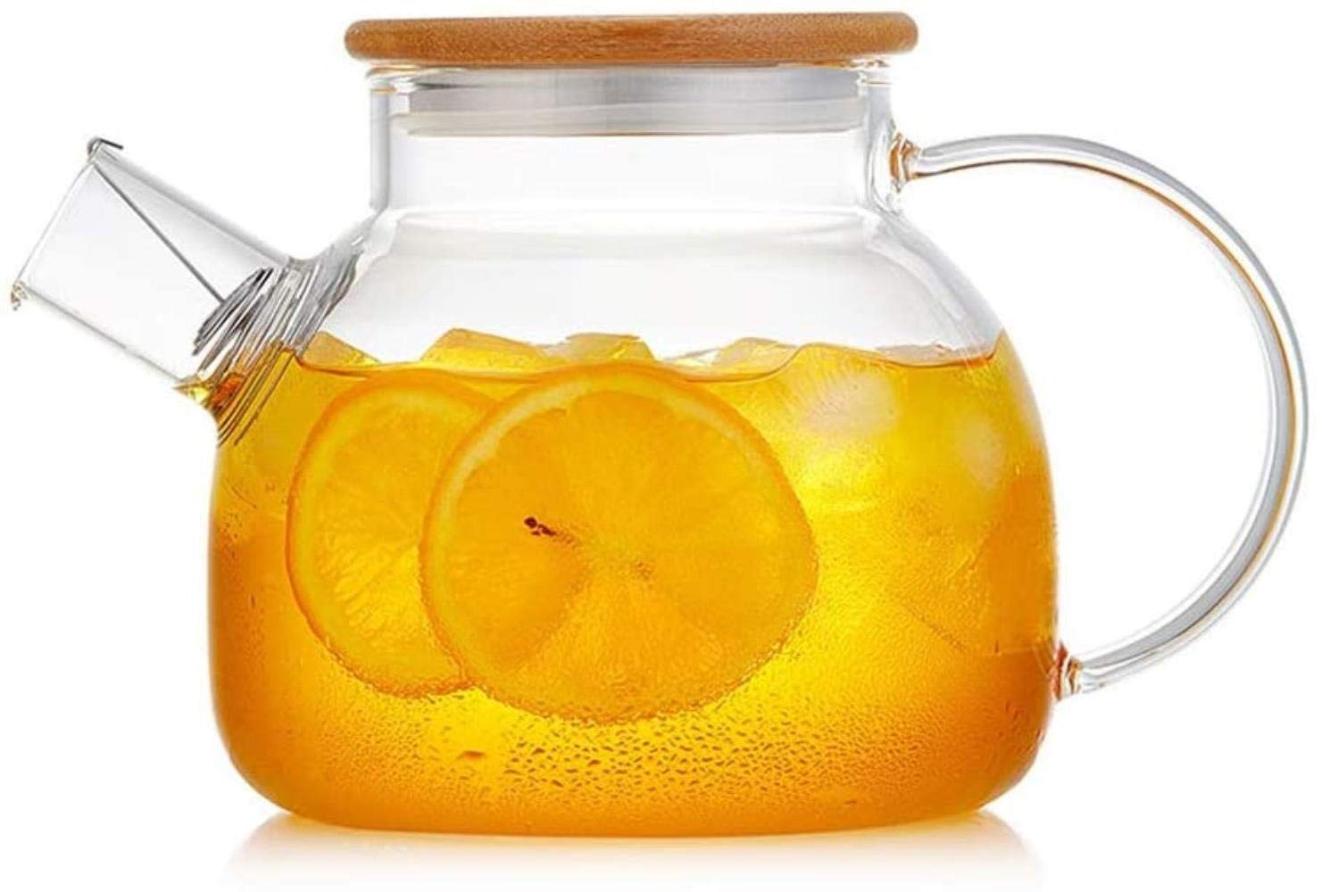 Glass Teapot with Bamboo Lid - 1.6L Heat-Resistant Pitcher for Hot & Cold Beverages - Perfect for Iced Tea, Coffee, Wine, Milk & Juice - Ideal for Home, Office & Entertaining