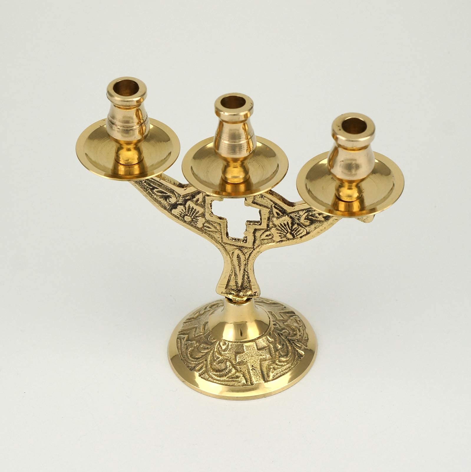 Orthodox Cross Candelabra - Christian 3-Candle Holder with Drip Trays for Home Altar & Prayer Corner | Perfect for Religious Ceremonies, Church Decor & Spiritual Meditation