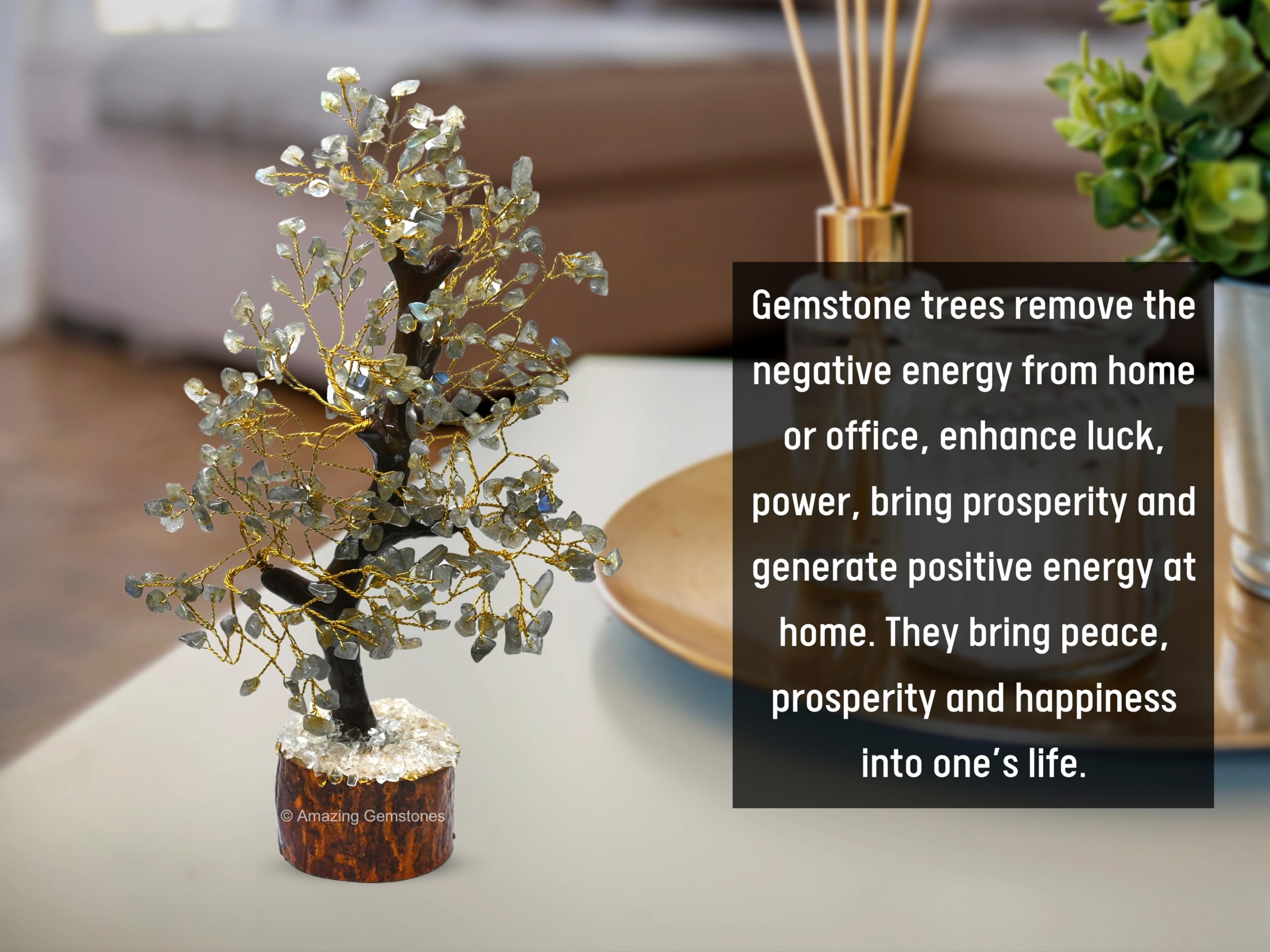 Premium Labradorite Crystal Money Tree - Natural Gemstone Bonsai for Feng Shui, Home & Office Decor (10-12 Inch, Gift Box Ready) - Attract Wealth & Positive Energy for Meditation Spaces, Work Desks & Living Rooms