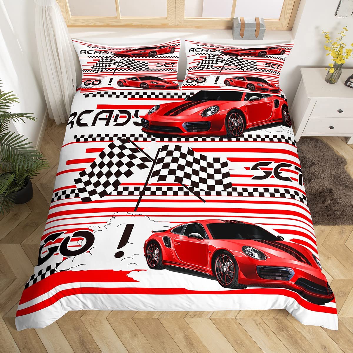 Red Race Car Duvet Cover Set Twin Size - Extreme Sports Theme Bedding for Kids, Boys & Teens - Includes 1 Pillowcase - Perfect for Gaming Rooms, Teen Bedrooms & Birthday Gifts