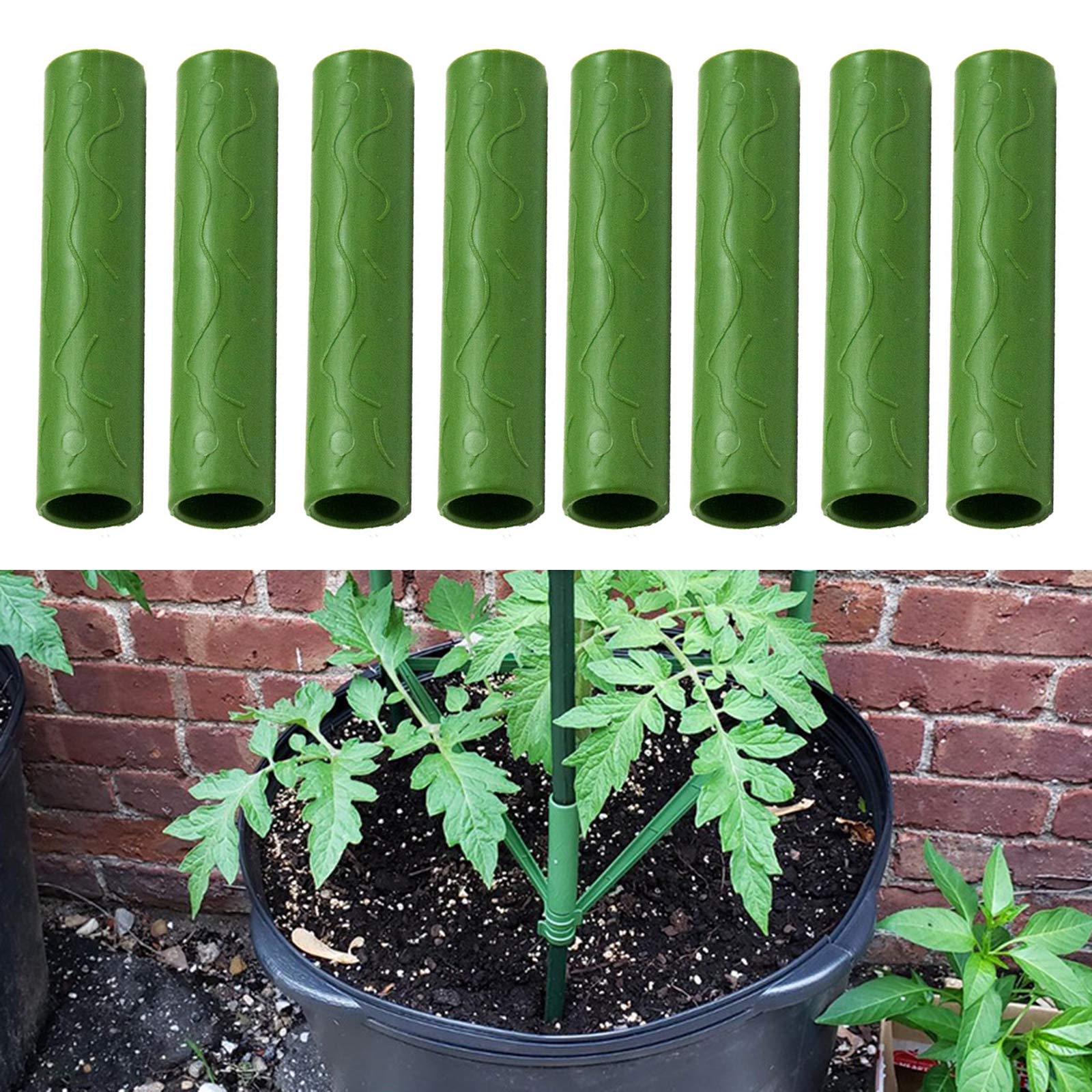 24PCS 8mm Heavy Duty Plastic Garden Stake Connectors - Straight Green Plant Support Pipes for Greenhouse, Climbing Plants & Vine Support | Perfect for Tomatoes, Cucumbers & Vertical Gardening