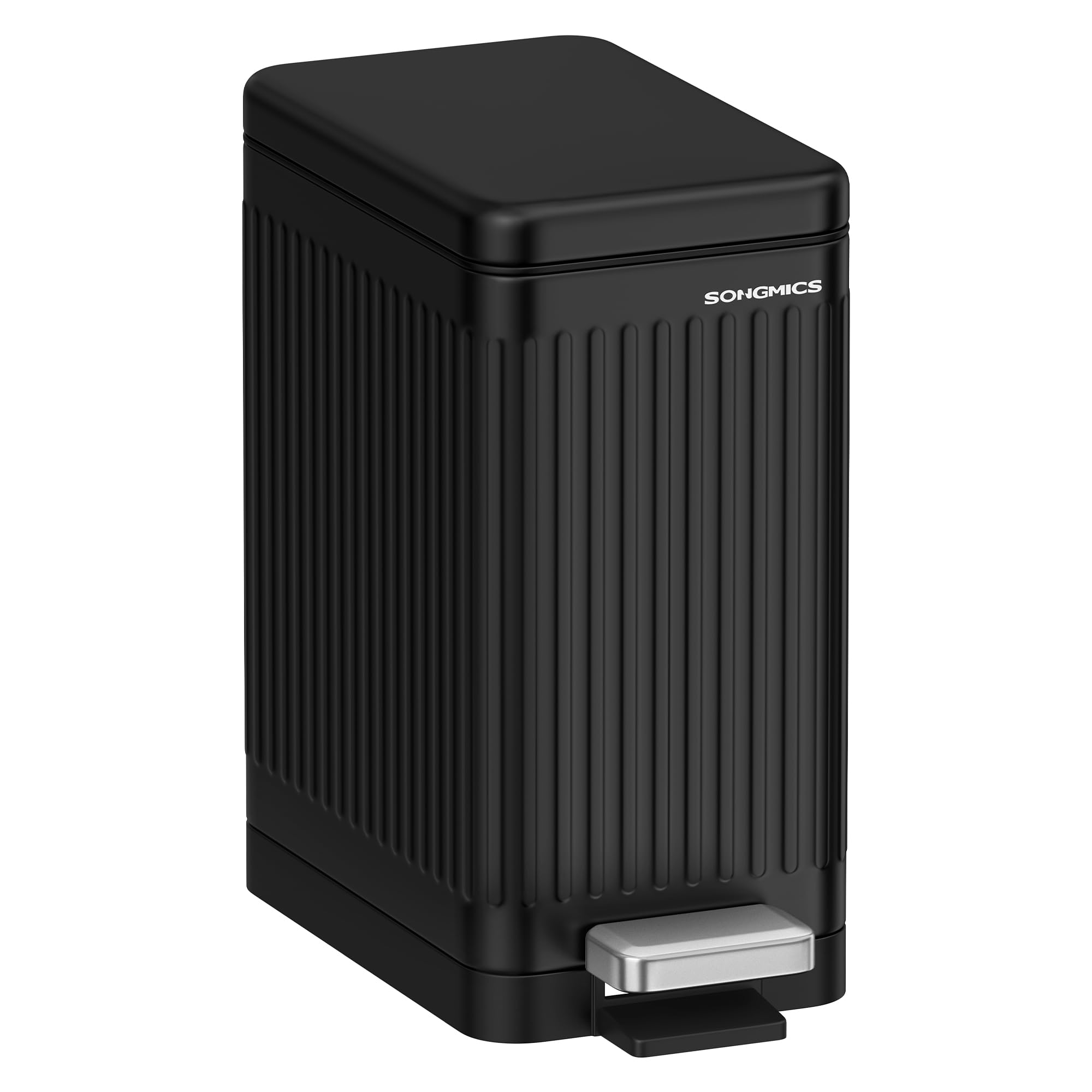 SONGMICS 2.6-Gallon Slim Stainless Steel Bathroom Trash Can with Soft Close Lid - Space Saving Small Garbage Bin for Bathroom, Kitchen, Office - Black ULTB562B01