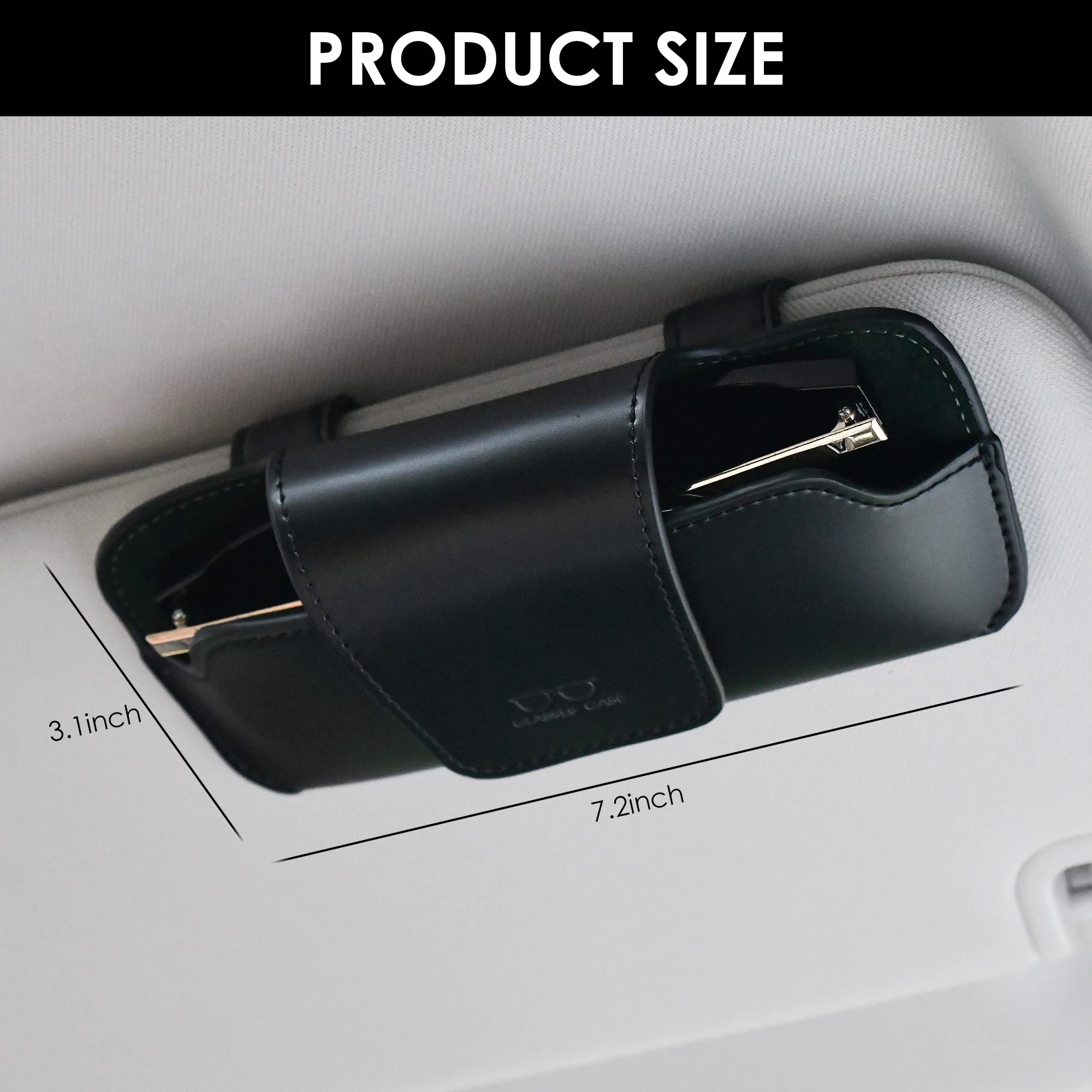 Premium Leather Car Visor Sunglass Holder - Universal Eyeglasses Storage Case for Sun Glasses & Reading Glasses - Perfect for Road Trips, Commuting & Daily Driving Accessories