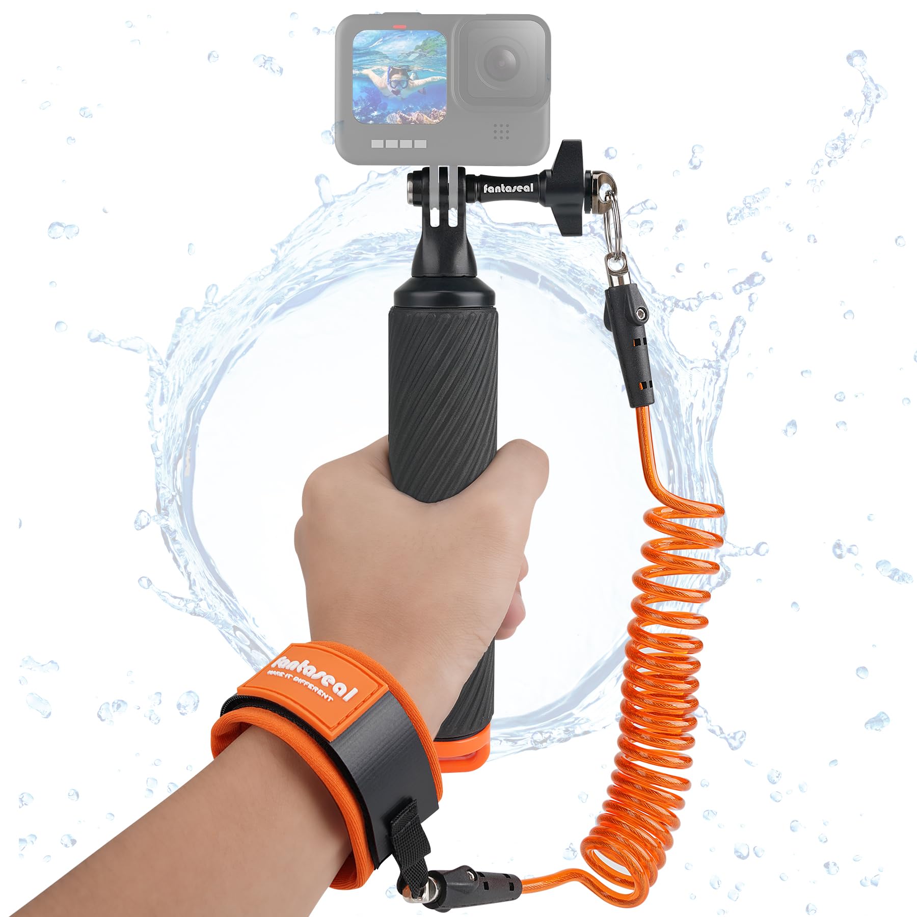 Floating Grip with Adjustable Safety Strap & Steel Core for GoPro Hero/Insta360 - Waterproof Action Camera Accessory for Surfing, Kayaking & Underwater Selfies