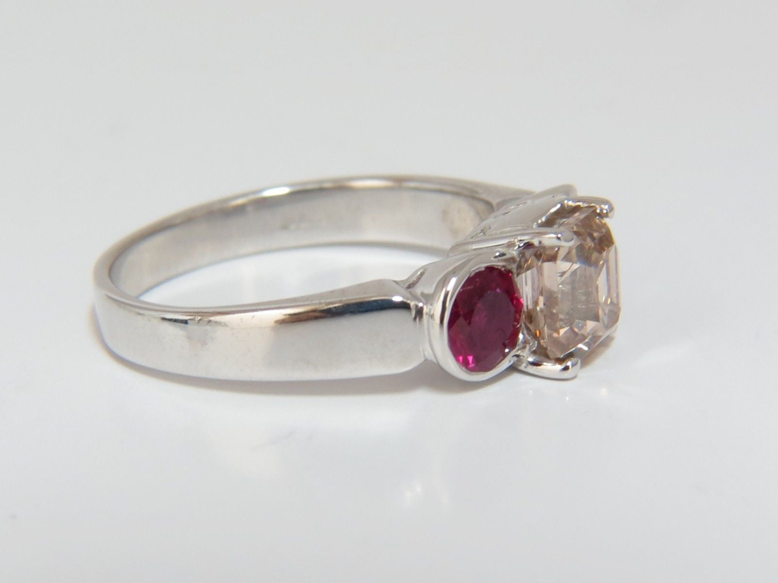 2.46CT Natural Fancy Color Light Brown Diamond & Ruby Ring in 18K Gold - Three Stone Engagement Ring for Women, Perfect for Weddings, Anniversaries & Special Occasions