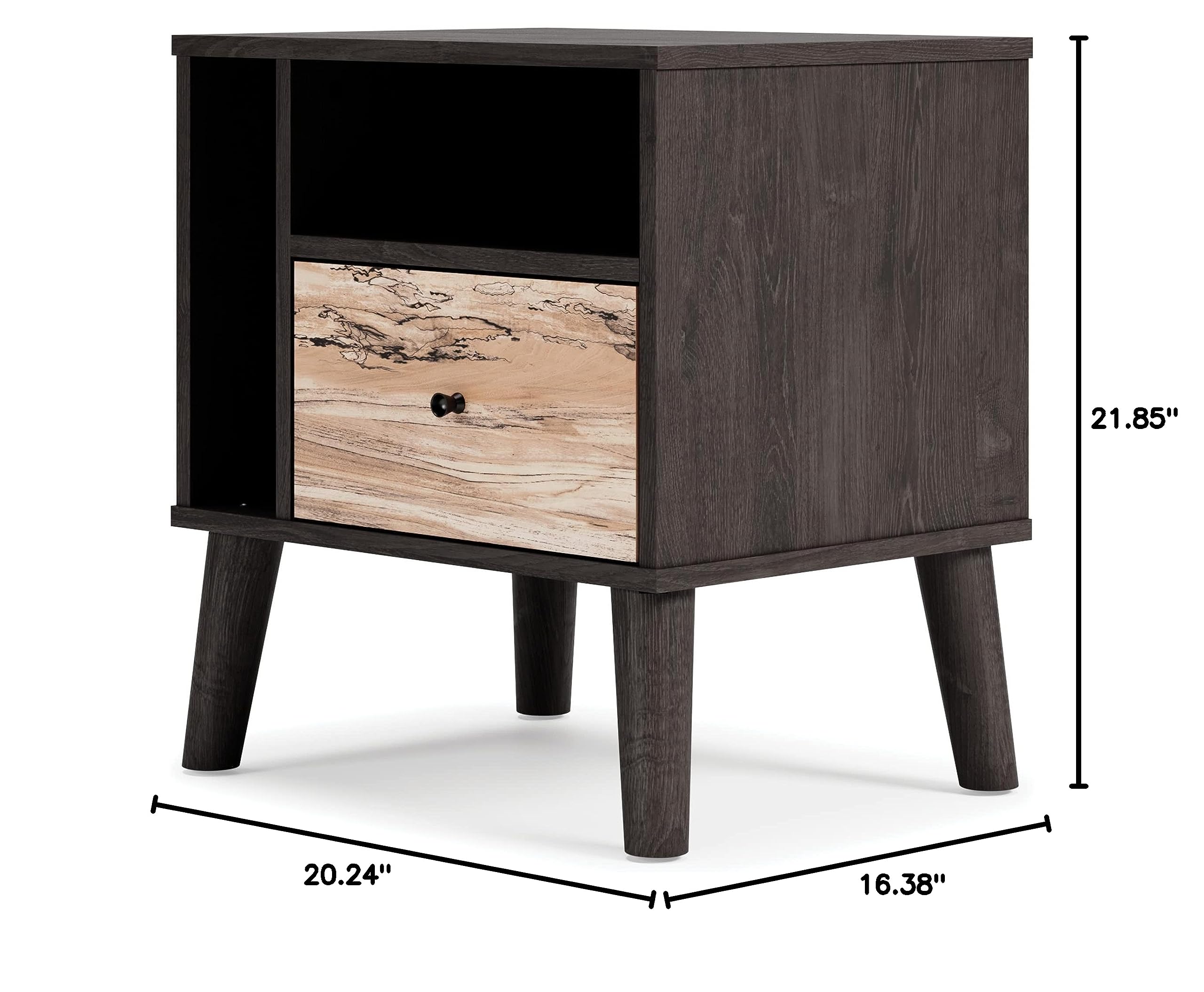 Signature Design by Ashley Piperton Modern Replicated Sugarberry 1-Drawer Nightstand in Black - Stylish Bedside Table for Bedroom Decor & Storage