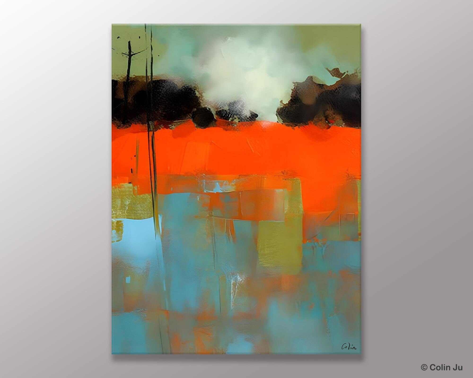 Modern Abstract Landscape Canvas Art - Large Contemporary Acrylic Wall Painting for Bedroom Decor | Original Handmade Artwork for Living Room, Office & Home Interior Design