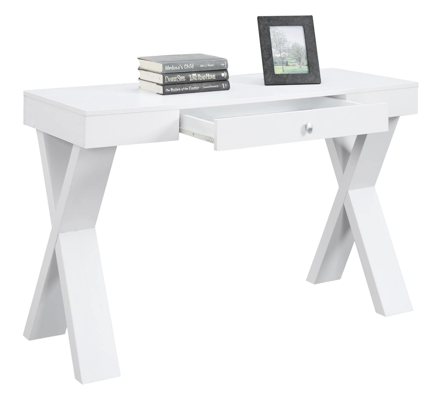 Convenience Concepts Newport 1 Drawer White Writing Desk - Compact Home Office Furniture for Small Spaces, Study Rooms & Dorm Rooms