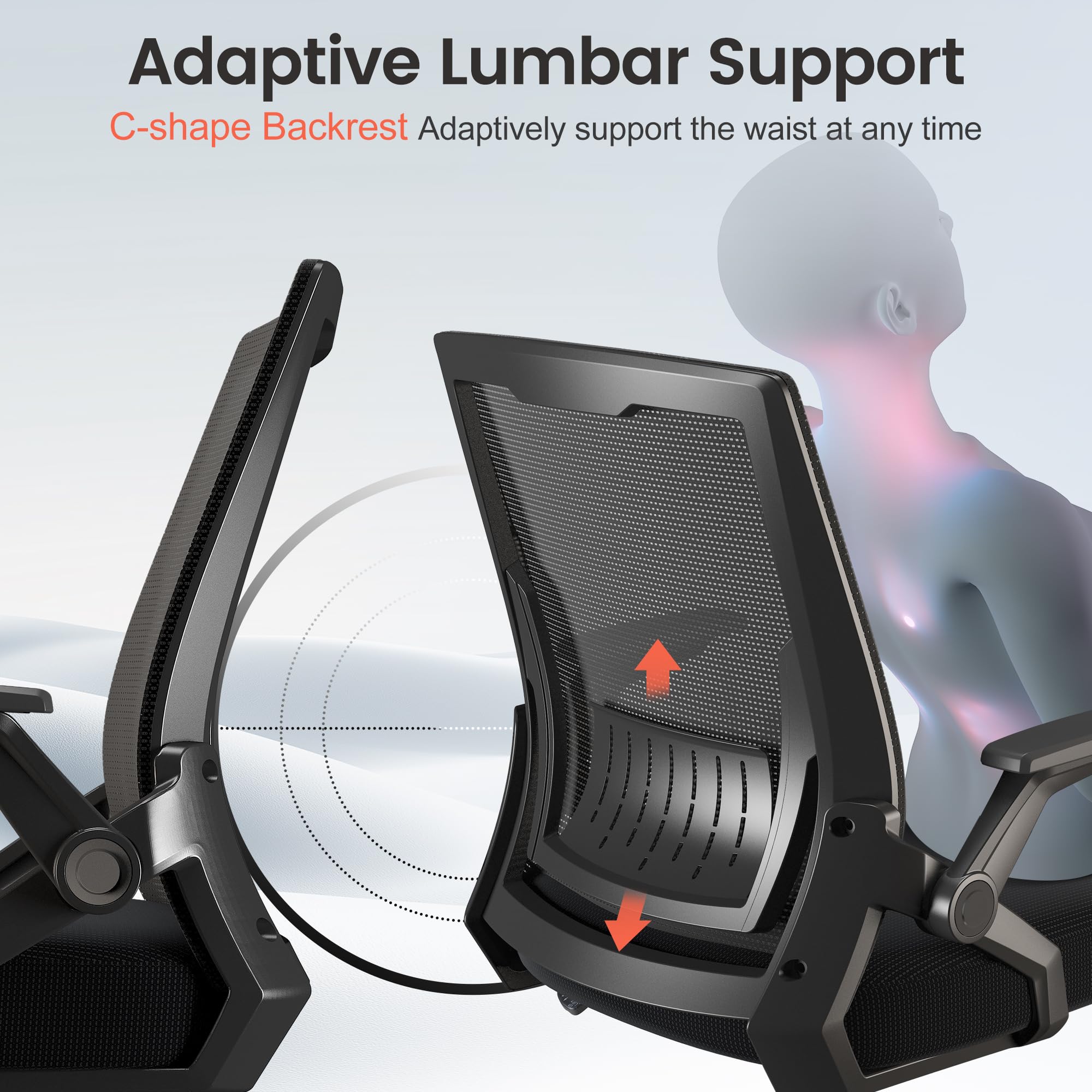 GTRACING Ergonomic Office Chair - Adjustable Mesh Computer Desk Chair with Lumbar Support & Flip-Up Arms - Comfortable Gaming & Executive Chair for Home Office (Black) - Perfect for Long Work Hours, Gaming Sessions & Remote Work
