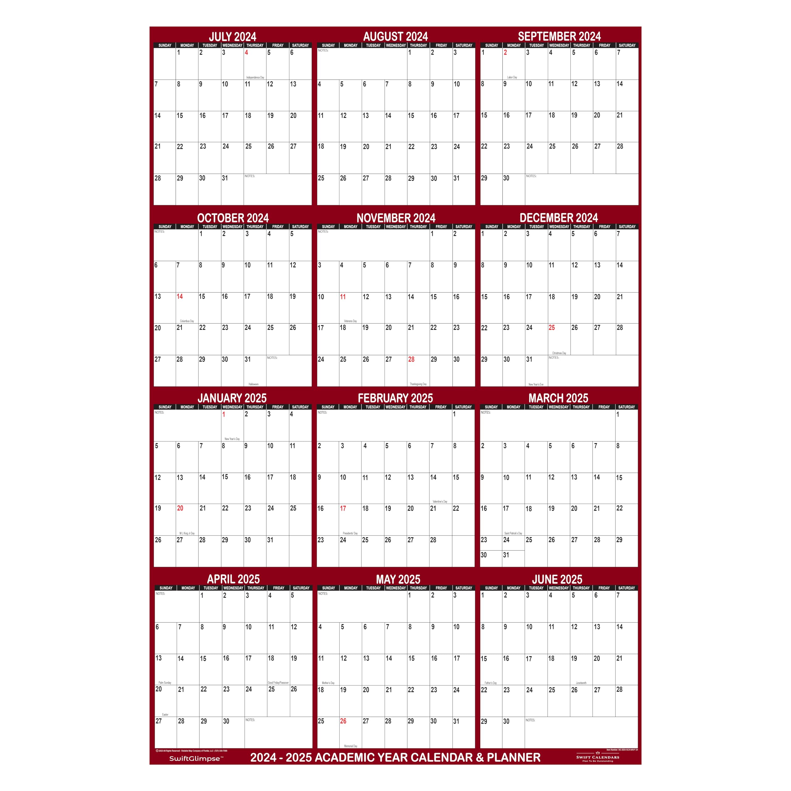 SwiftGlimpse 2024-2025 Academic Wall Calendar - 18