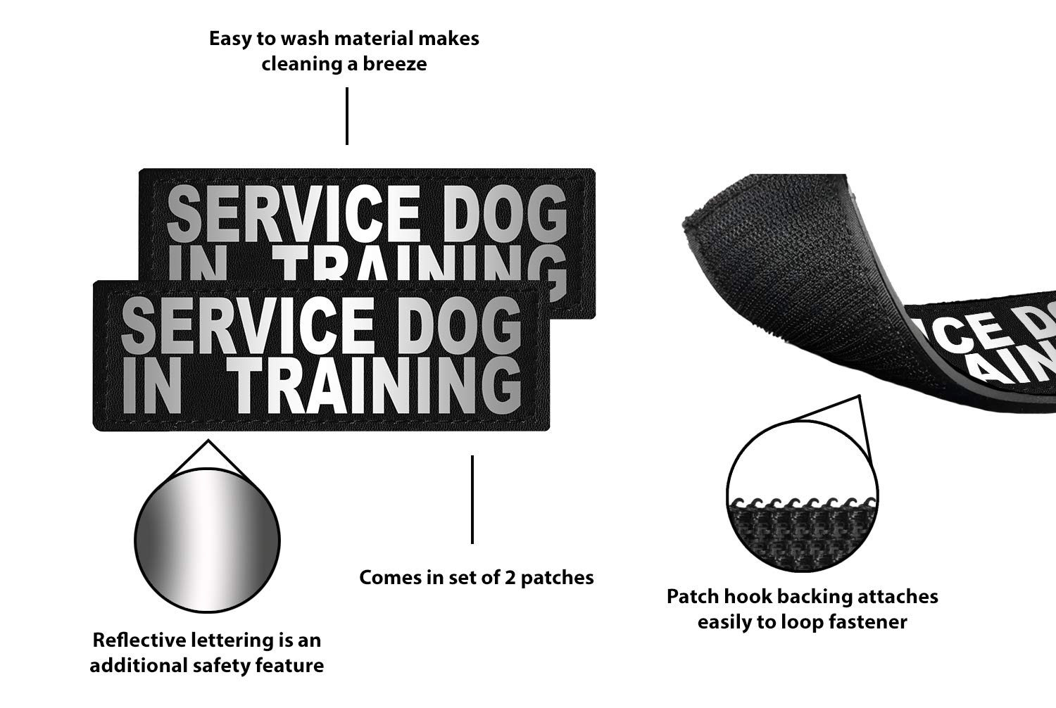 Service Dog Training Vest Patches – 2-Pack Removable 'Do Not Pet' Reflective Patches for Support Dog Vests, Harnesses, Collars & Leashes – Size C (2