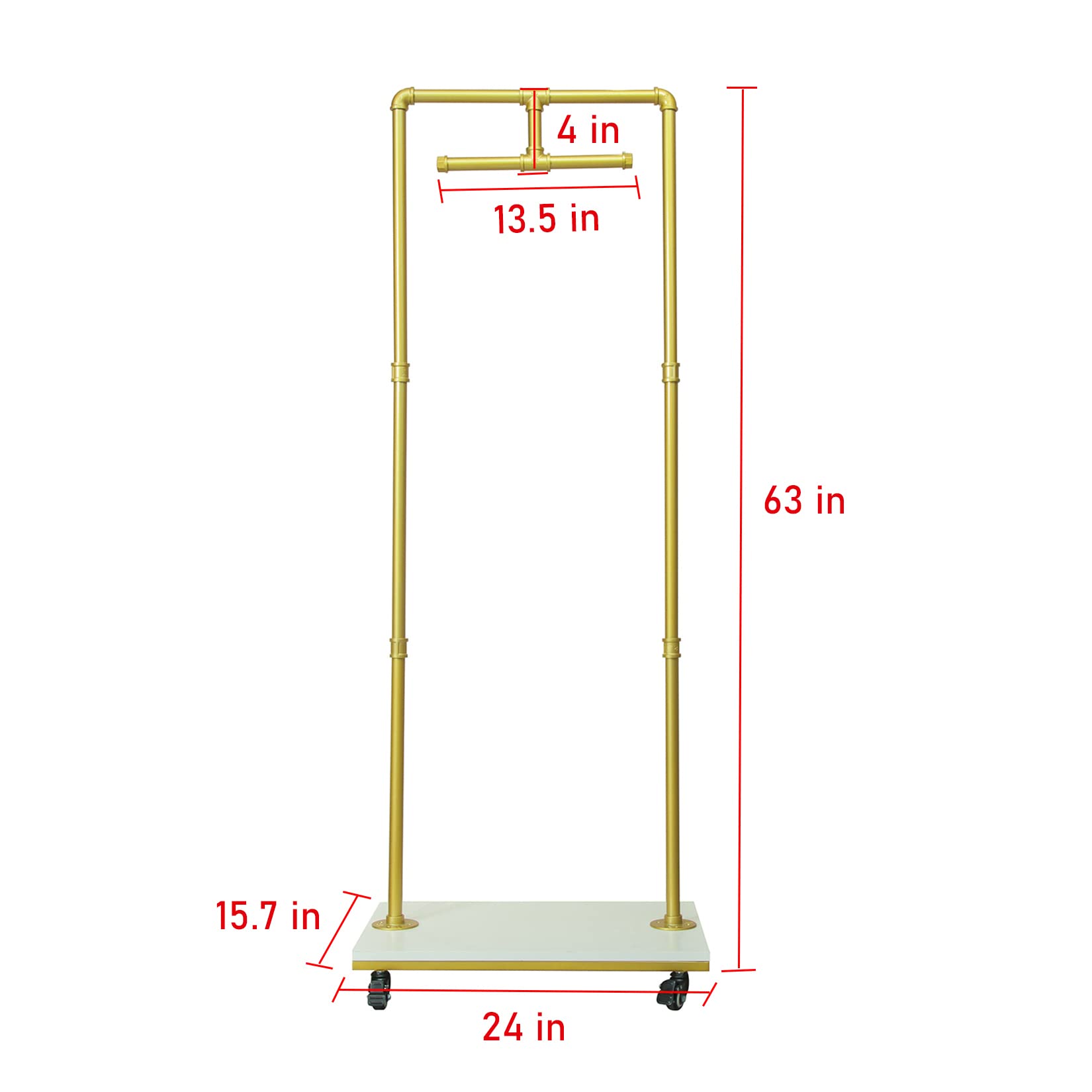 Industrial Pipe Rolling Garment Rack with Wheels - Heavy Duty Clothing Storage Display Stand, Adjustable Floor Standing Hanging Rod for Clothes, Hangers & Shelves (Gold) - Perfect for Retail Stores, Boutiques & Home Closet Organization