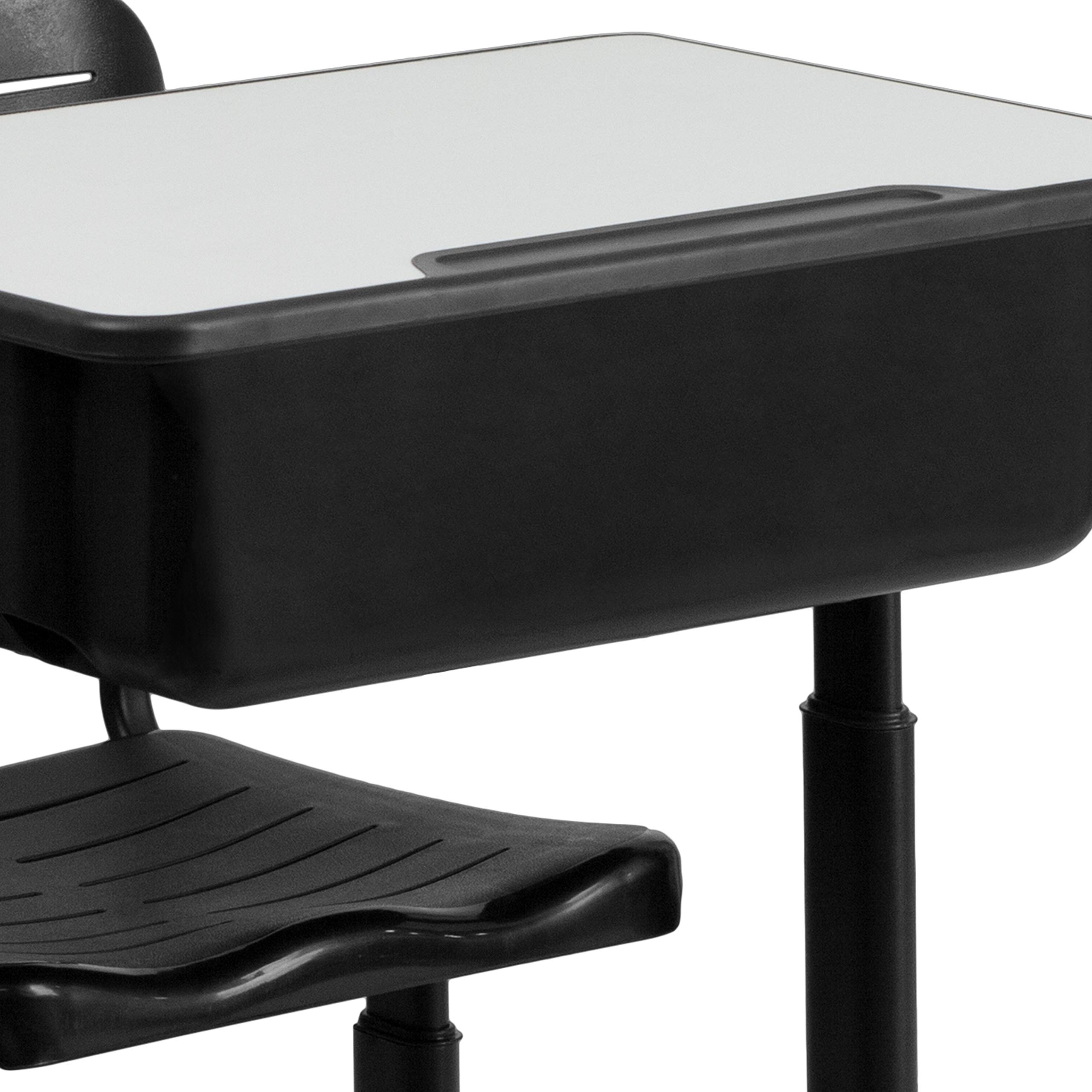 Adjustable Height Student Desk and Chair Set with Black Pedestal Frame - Ergonomic Study Table for Kids & Teens - Perfect for Home Schooling, Online Learning & Small Spaces