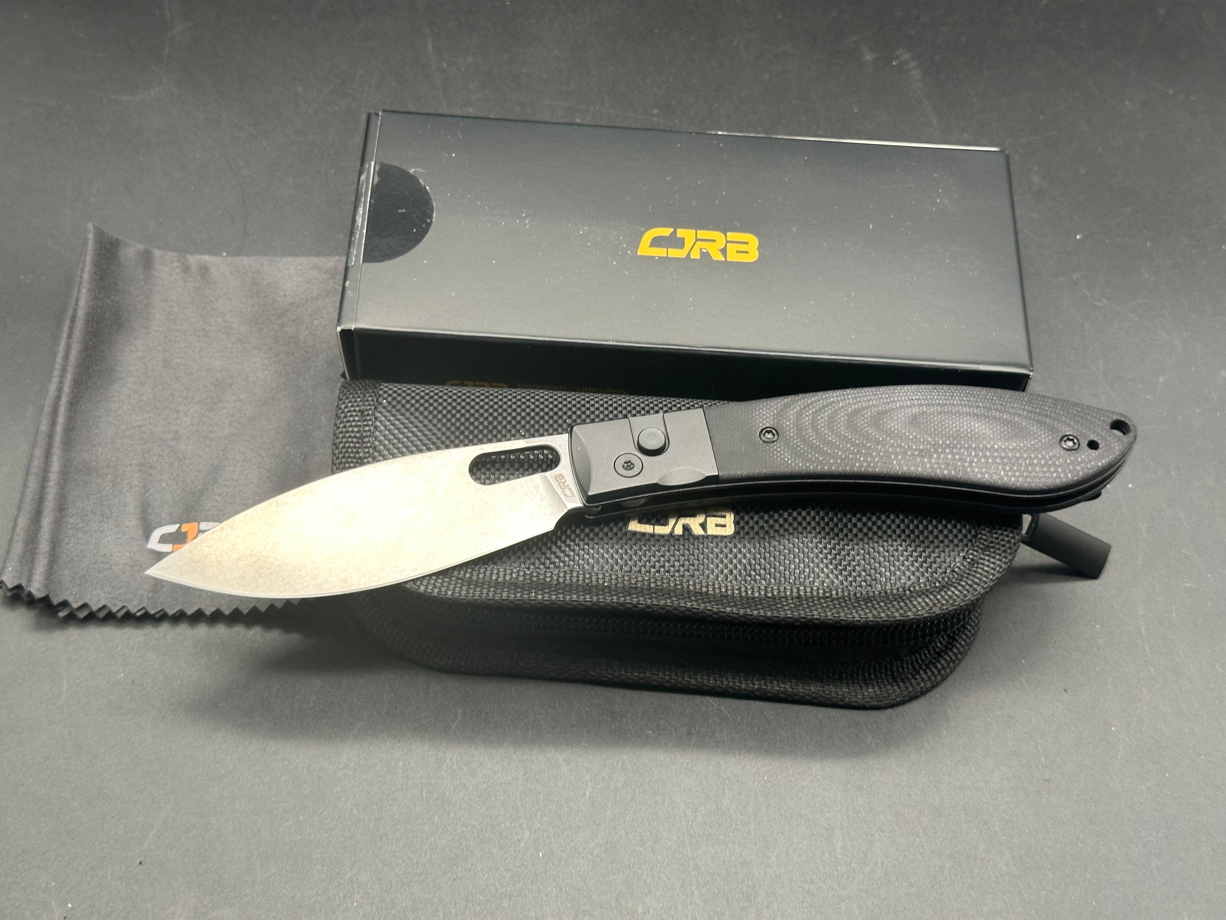 CJRB SASAYA Folding Knife - Black G10 Handle, AR-RPM9 Steel Blade, Drop Point Plain Edge with Stonewash Finish - EDC, Outdoor, Camping, Survival Gear