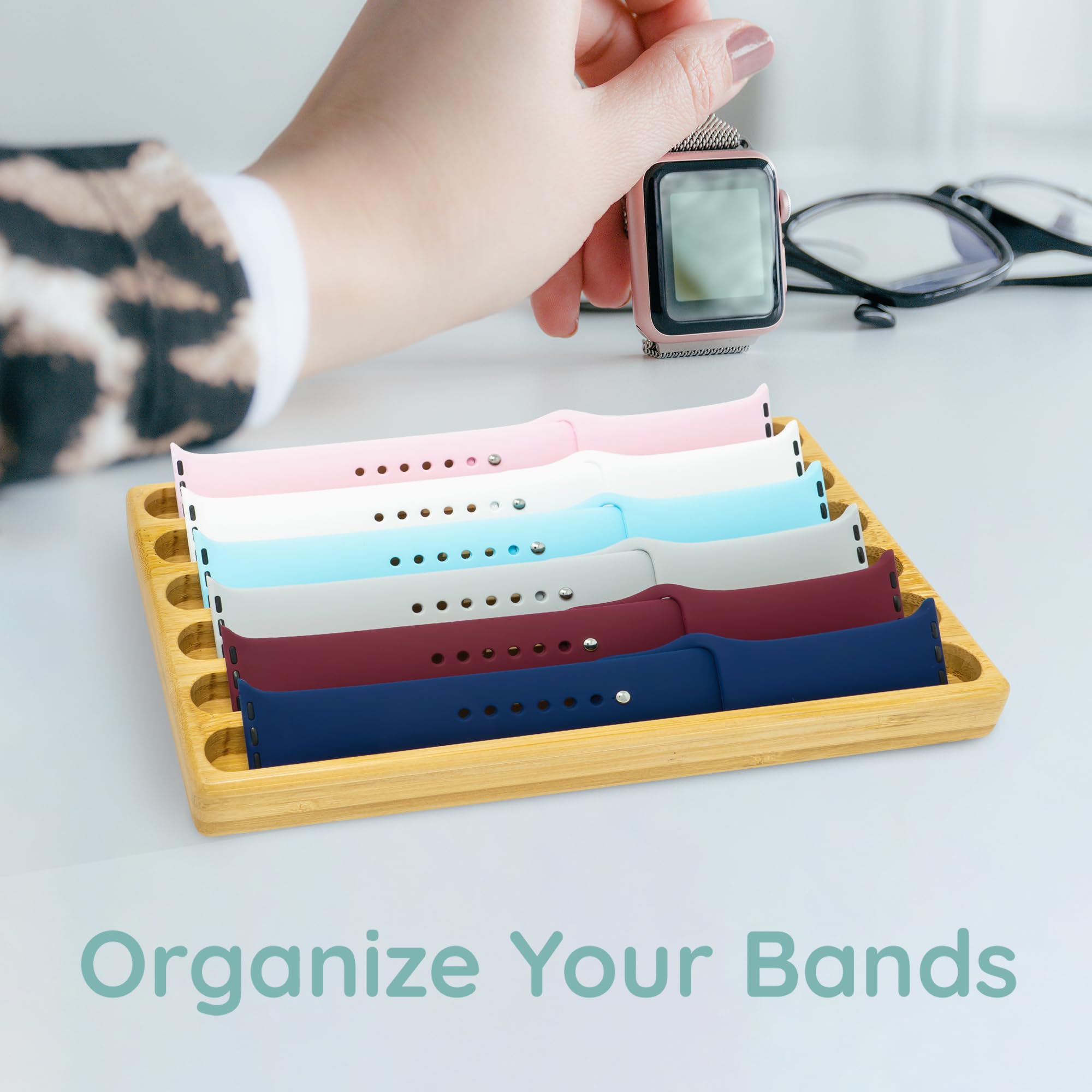 Wooden Apple Watch Band Organizer - Universal Watch Band Holder & Display Stand - Solid Wood Design for All iWatch Bands - Perfect for Home, Office, or Travel Storage