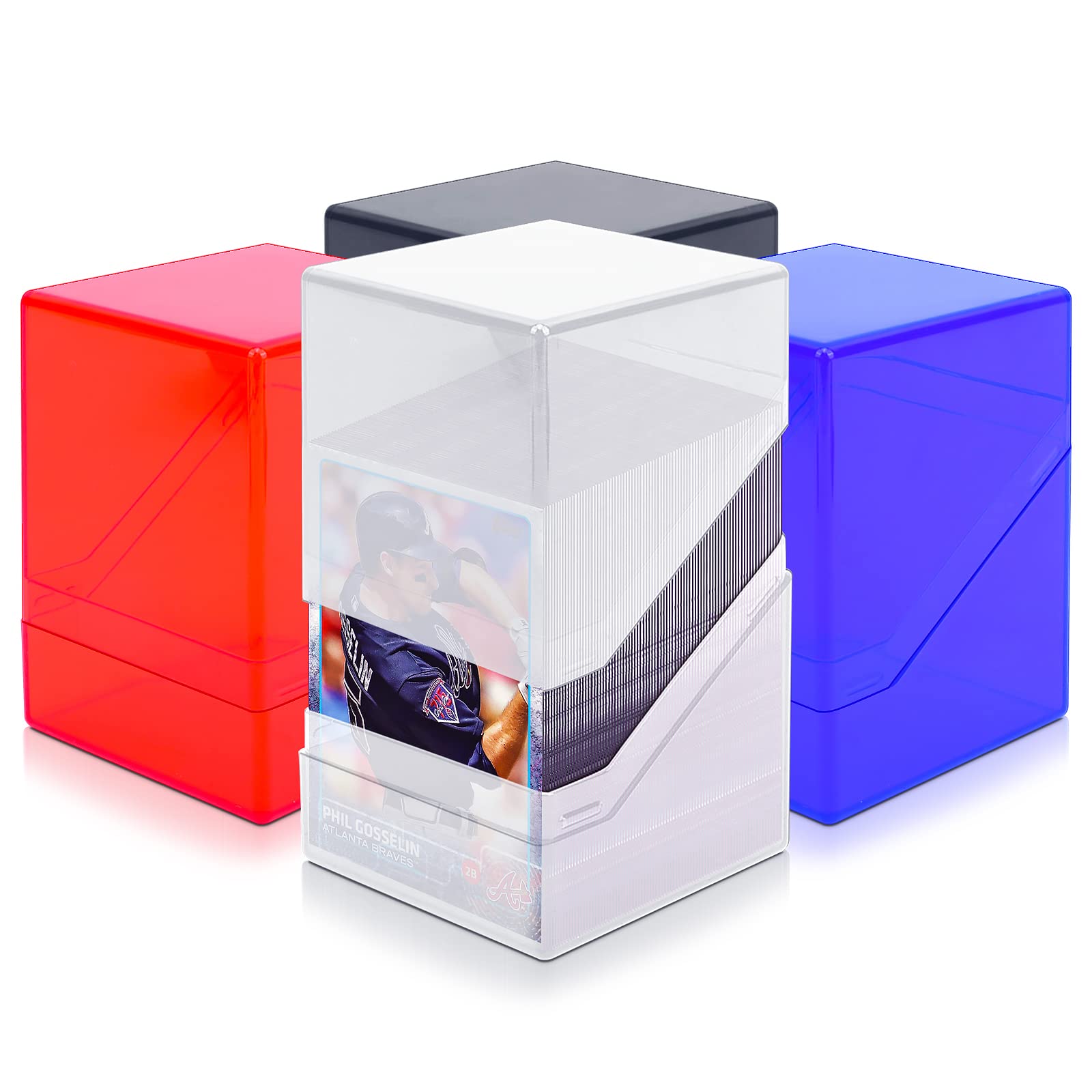 4 Pack Clear Acrylic Card Deck Cases - Holds 100+ Sleeved Trading Cards | Perfect for YuGiOh, MTG, Pokemon & Sports Cards Storage | Durable Protective Boxes for Collectors & Game Nights (4 Colors)