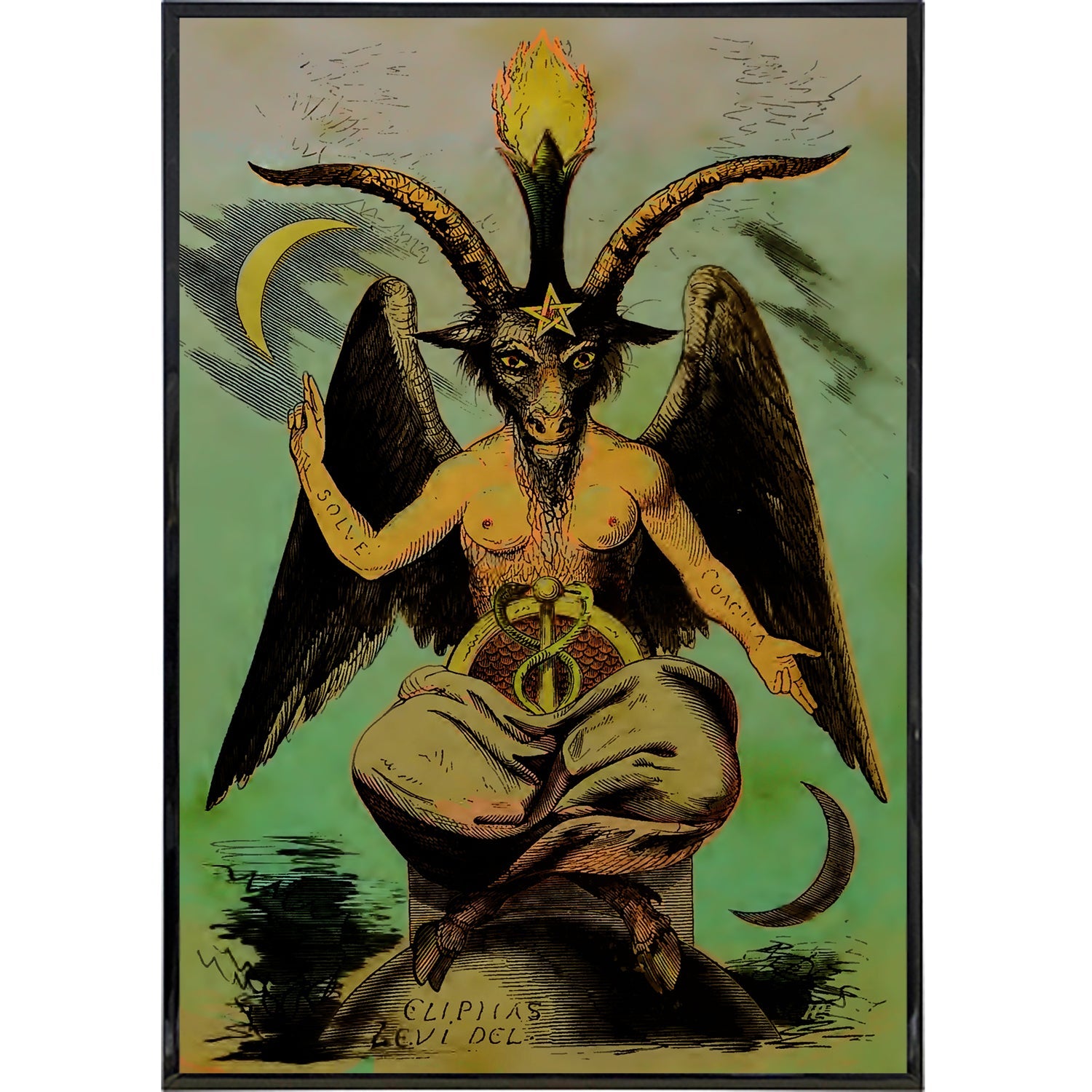 Baphomet Colorized Illustration Print - Gothic Wall Art Decor for Home, Office & Occult Enthusiasts | Perfect for Halloween, Altar & Dark Aesthetic Spaces