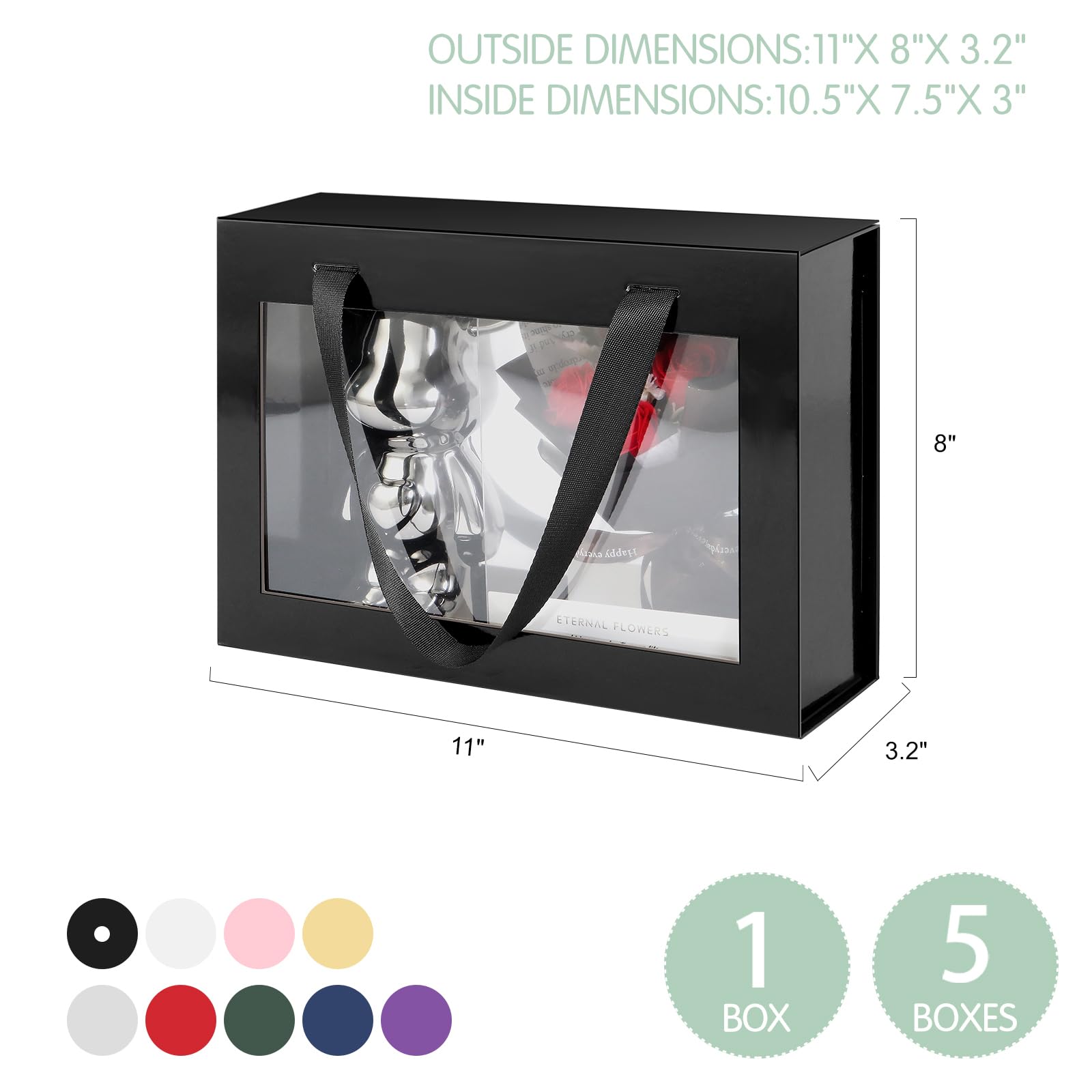 Premium Black Gift Box with Clear Window - Magnetic Closure, Lid & Handle - 10.5x7.5x3 Inches - Elegant Present Box for Groomsman Proposal, Wedding Favors, Birthday Gifts & Special Occasions