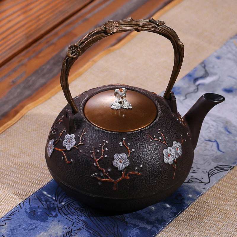 Japanese Cast Iron Magpie Plum Teapot - Traditional Tetsubin Iron Teapot for Loose Leaf Tea | Perfect for Home, Office & Japanese Tea Ceremony