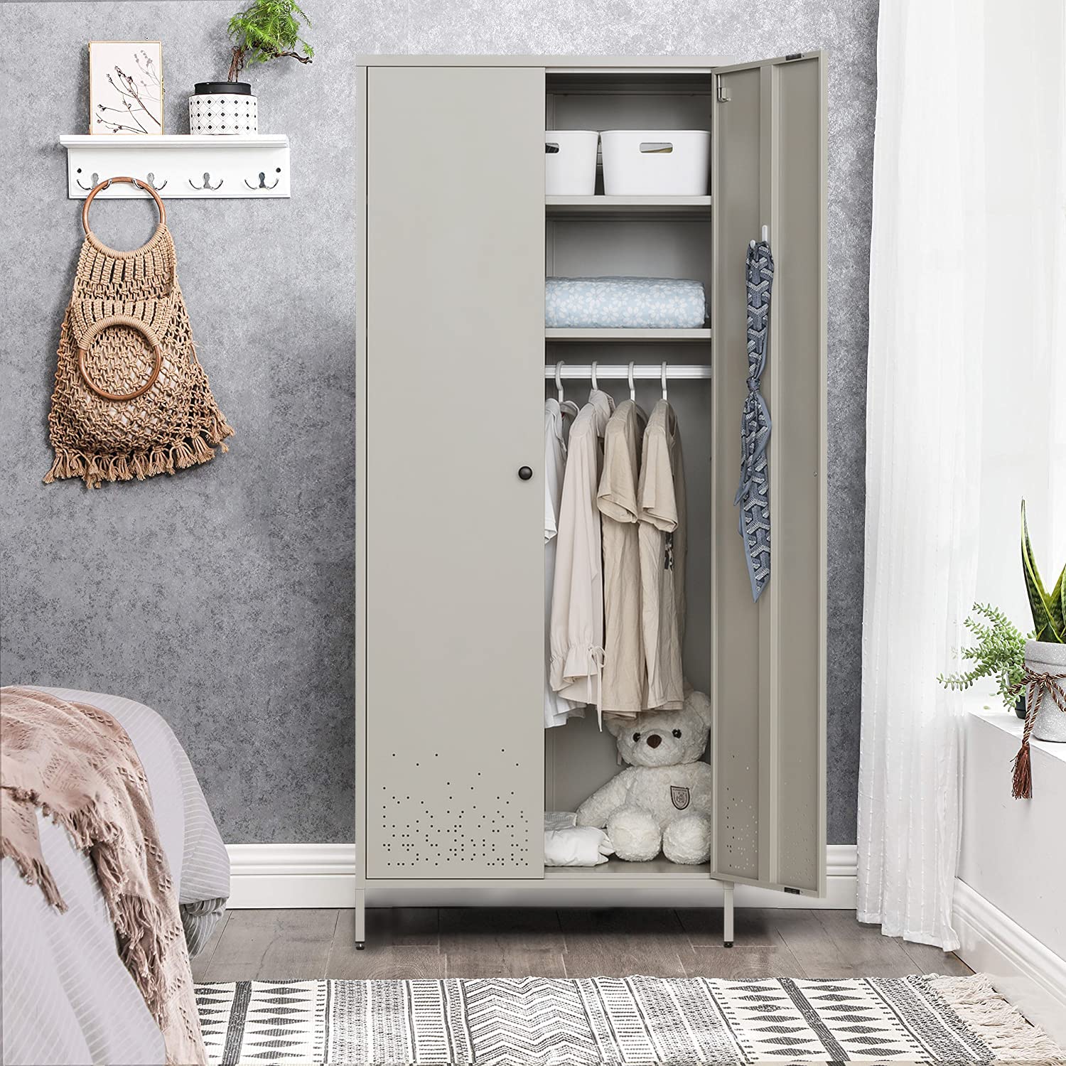 Heavy Duty Metal Storage Cabinet - Wardrobe Armoire Closet with Hanging Rod & Shelves for Bedroom, Laundry Room, Office & Garage Organization (Black) | Perfect for Clothes Storage, Linen Organization & Home Decluttering