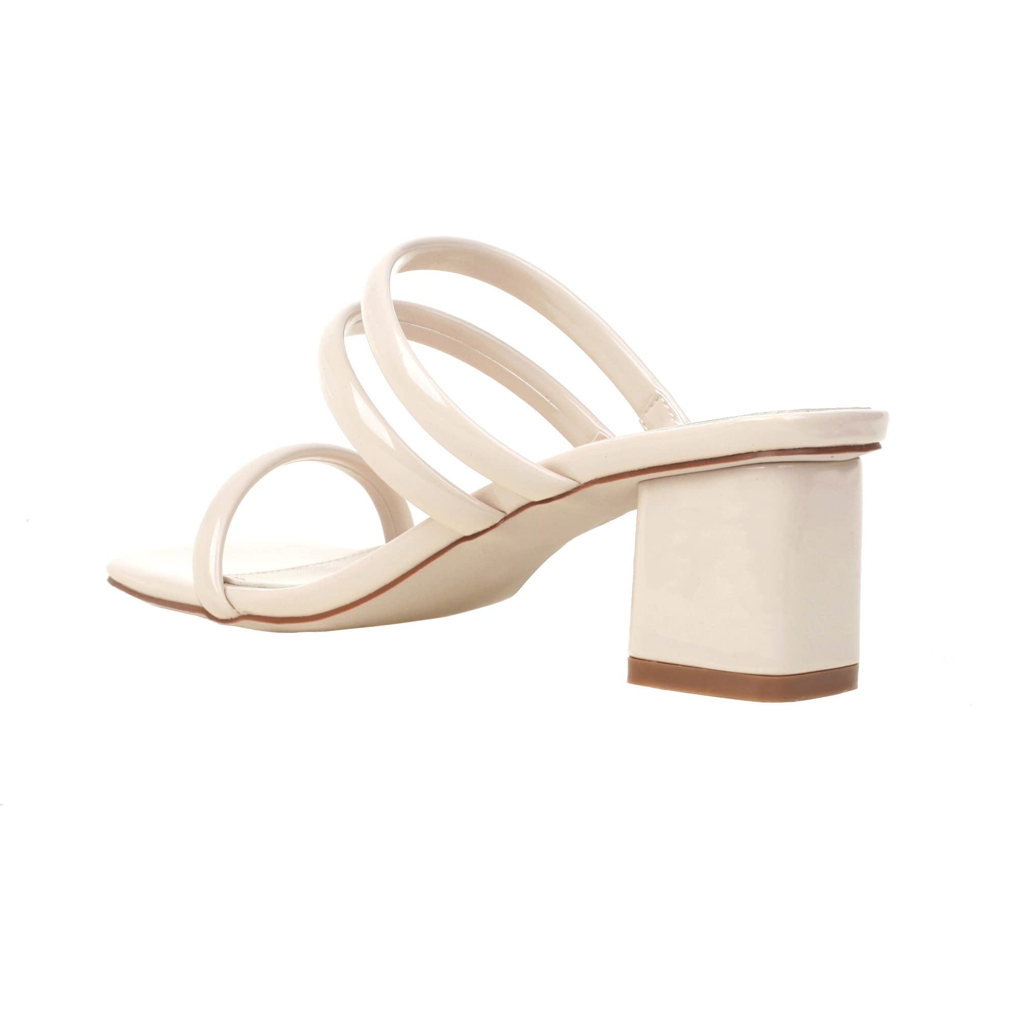 Vivianly Women's Strappy Chunky Heel Sandals - 3 Strap Slip-On Square Open Toe High Heels for Party, Wedding & Summer Outfits