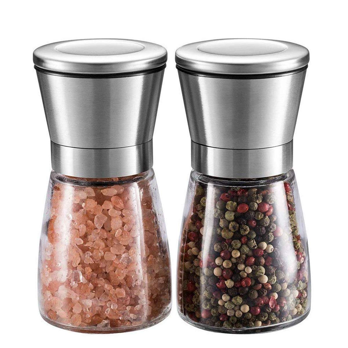 Premium Stainless Steel Garlic Grinder & Pestle Set - Adjustable Coarseness Salt & Pepper Mill with Brushed Finish - Perfect for Kitchen, Camping & Gourmet Cooking