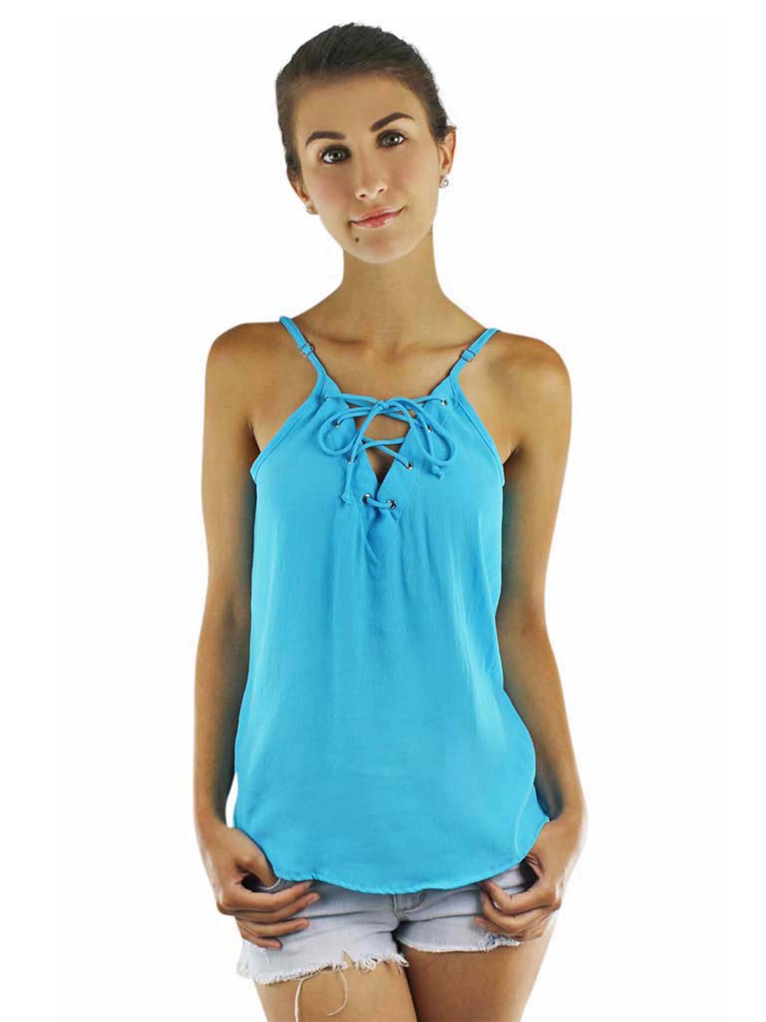 Luxury Divas Sleeveless Lace-Up Tank Top for Women - Sexy Summer Crop Top with Adjustable Straps | Perfect for Beach, Party & Date Night Outfits