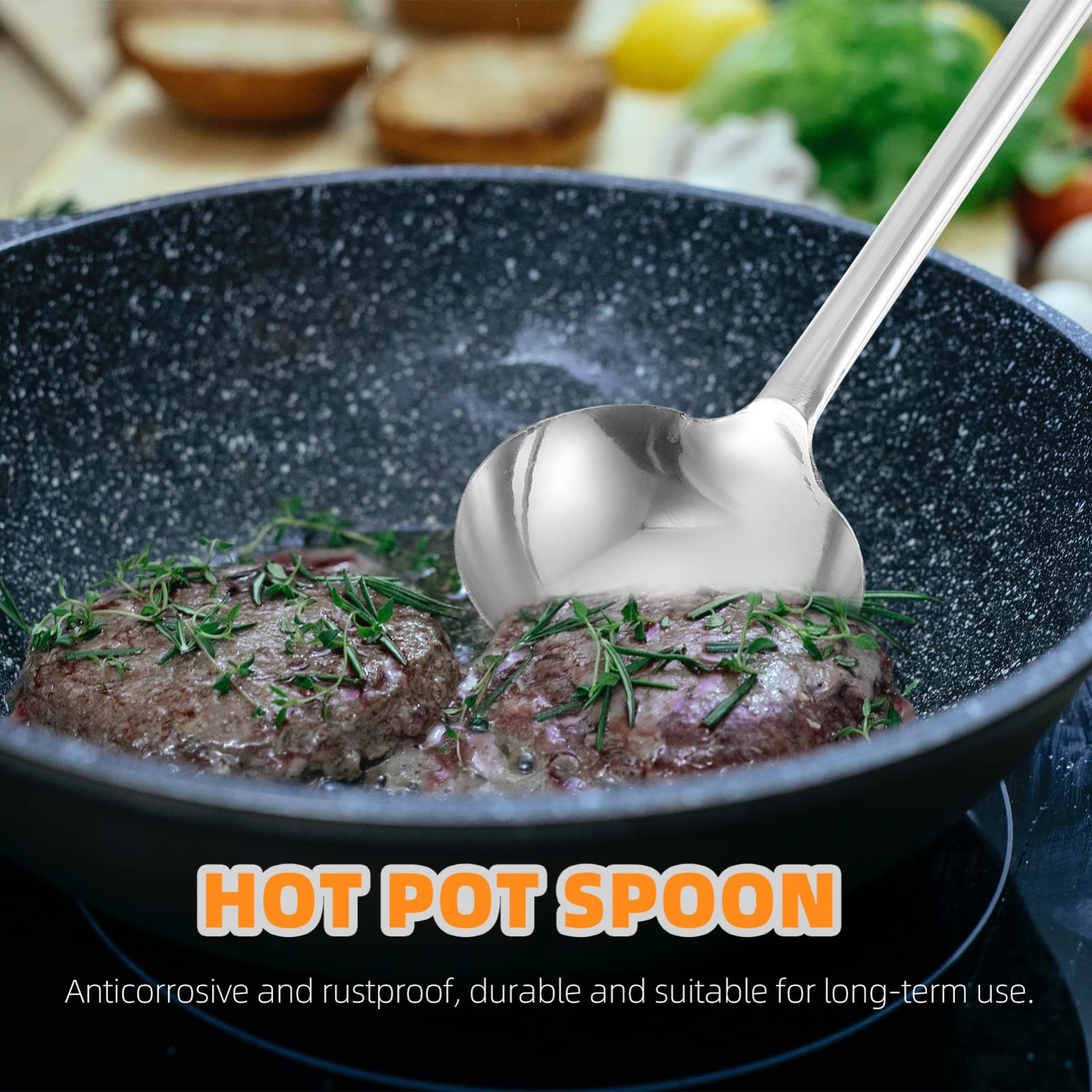 HEMOTON 1pc Stainless Steel Cooking Spoon - Non Slip Soup Ladle for Hot Pot, Serving, Mixing & Basting - Rustproof & Nonstick Kitchen Utensil - Perfect for Cooking, Baking & Food Preparation