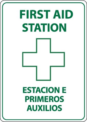 NMC M737PB First Aid Station Sign - Bilingual English/Spanish (Pack of 50) - Perfect for Workplace Safety, Hospitals & Emergency Preparedness Kits