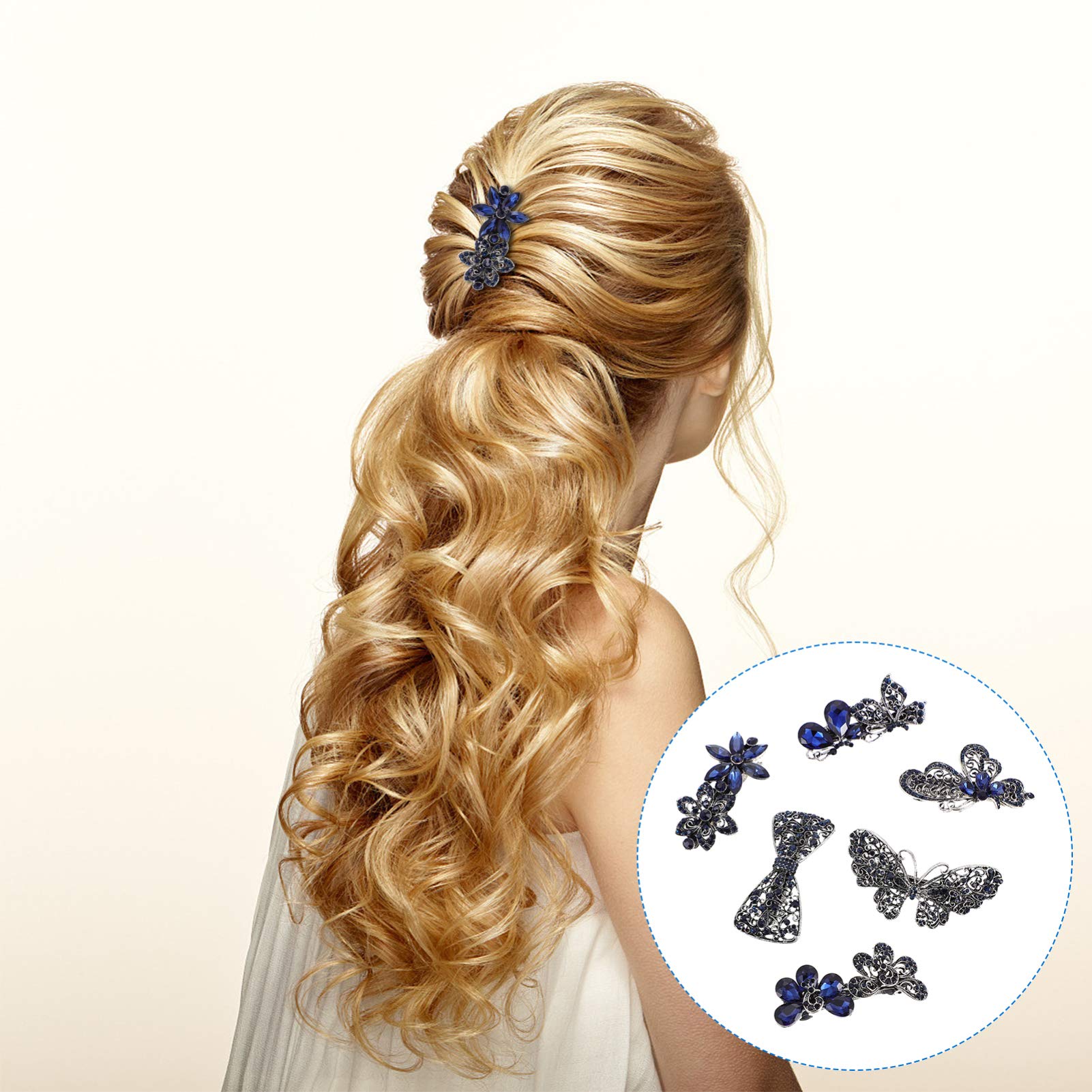 Beaupretty Crystal Rhinestones Hair Barrettes - 6pcs Vintage French Hair Clips with Butterfly Design for Women & Girls - Perfect for Bridal, Party, Prom, and Everyday Wear