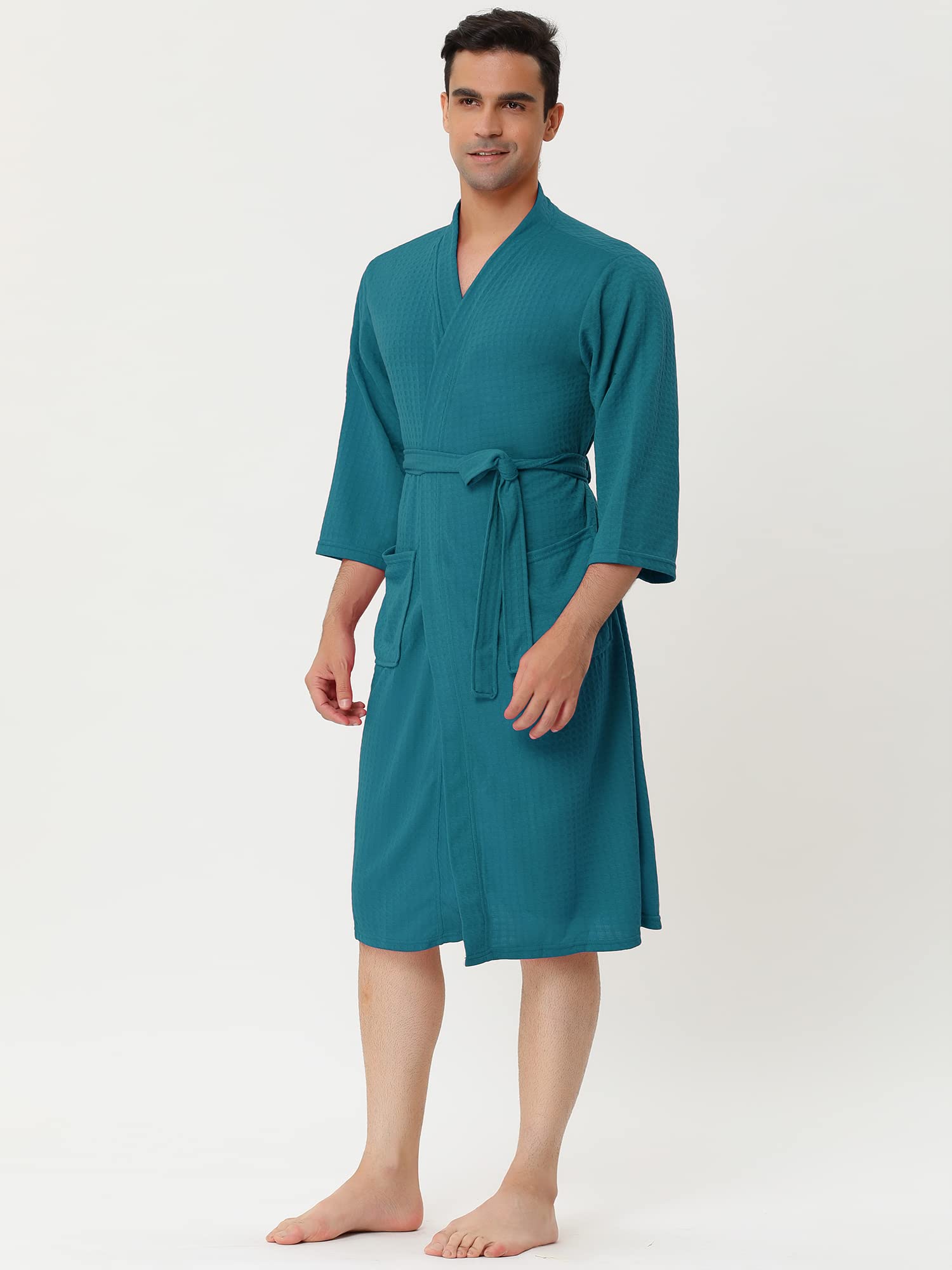 Lars Amadeus Men's Waffle Bathrobe - Soft Cotton Kimono Robe with 3/4 Sleeves for Spa, Sleepwear & Lounge Wear - Perfect for Relaxation at Home or After Shower