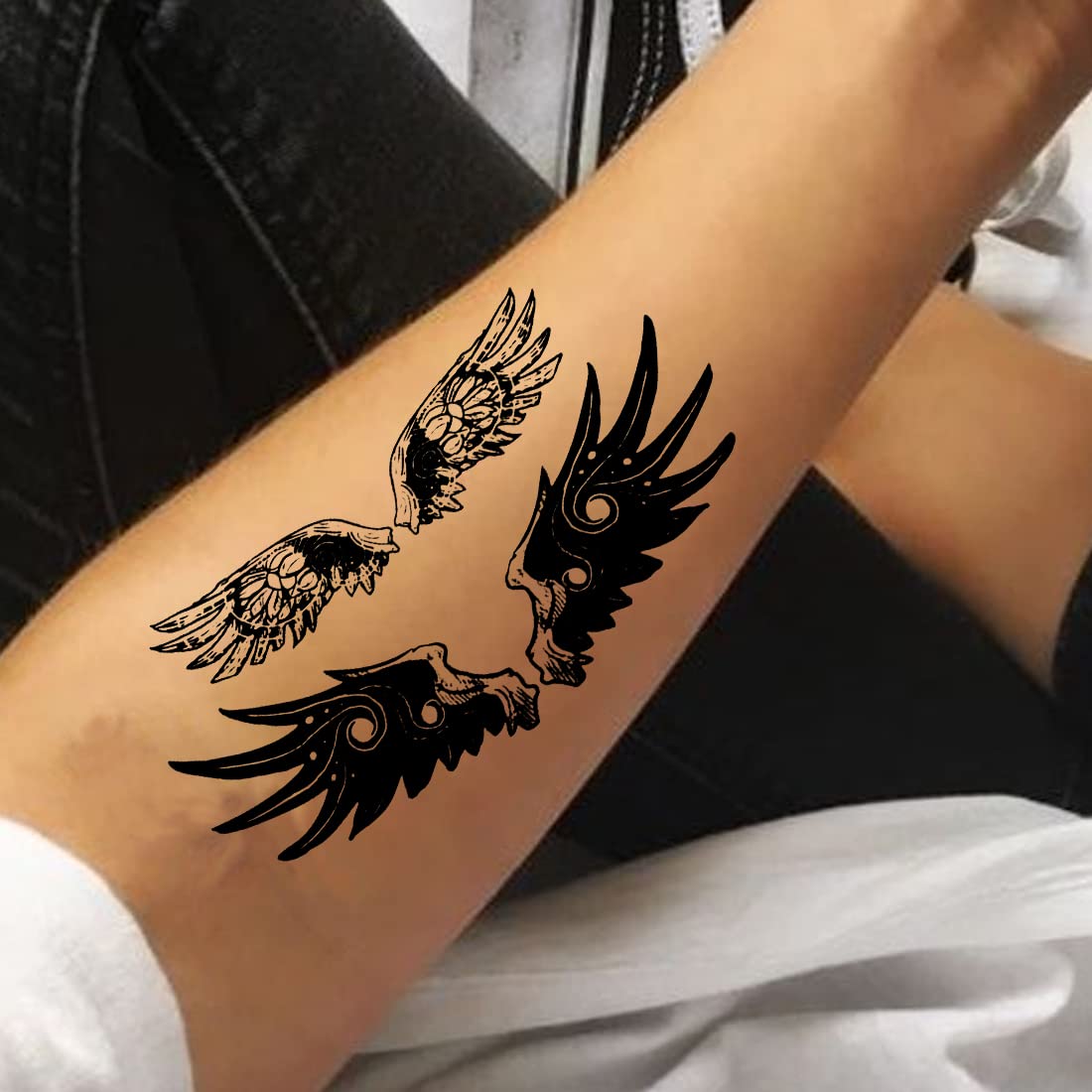 Black Wings Temporary Tattoos for Men & Women - Waterproof Fake Tattoos for Parties, Halloween & Cosplay - Realistic Body Art Stickers