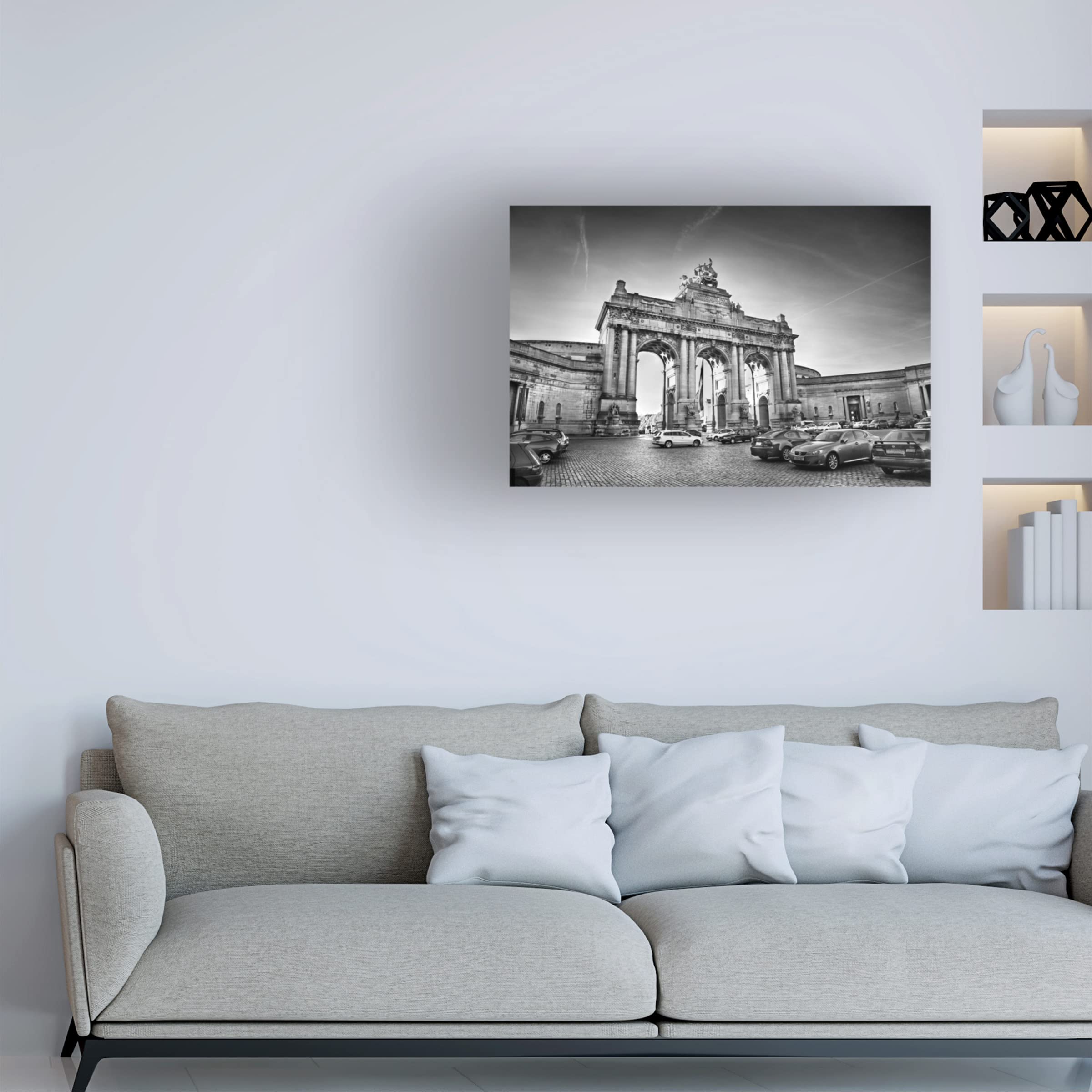 Ben Heine 'Black And White Plaza' Canvas Wall Art Print - Modern Abstract Cityscape Painting for Living Room, Office & Home Decor
