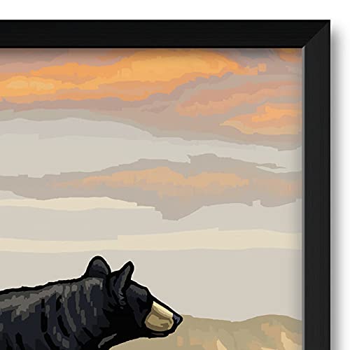 Professionally Framed Black Bear Family Art Print - Great Smoky Mountains National Park by Paul A. Lanquist - 26x38 Inches Wall Decor for Living Room, Office & Cabin