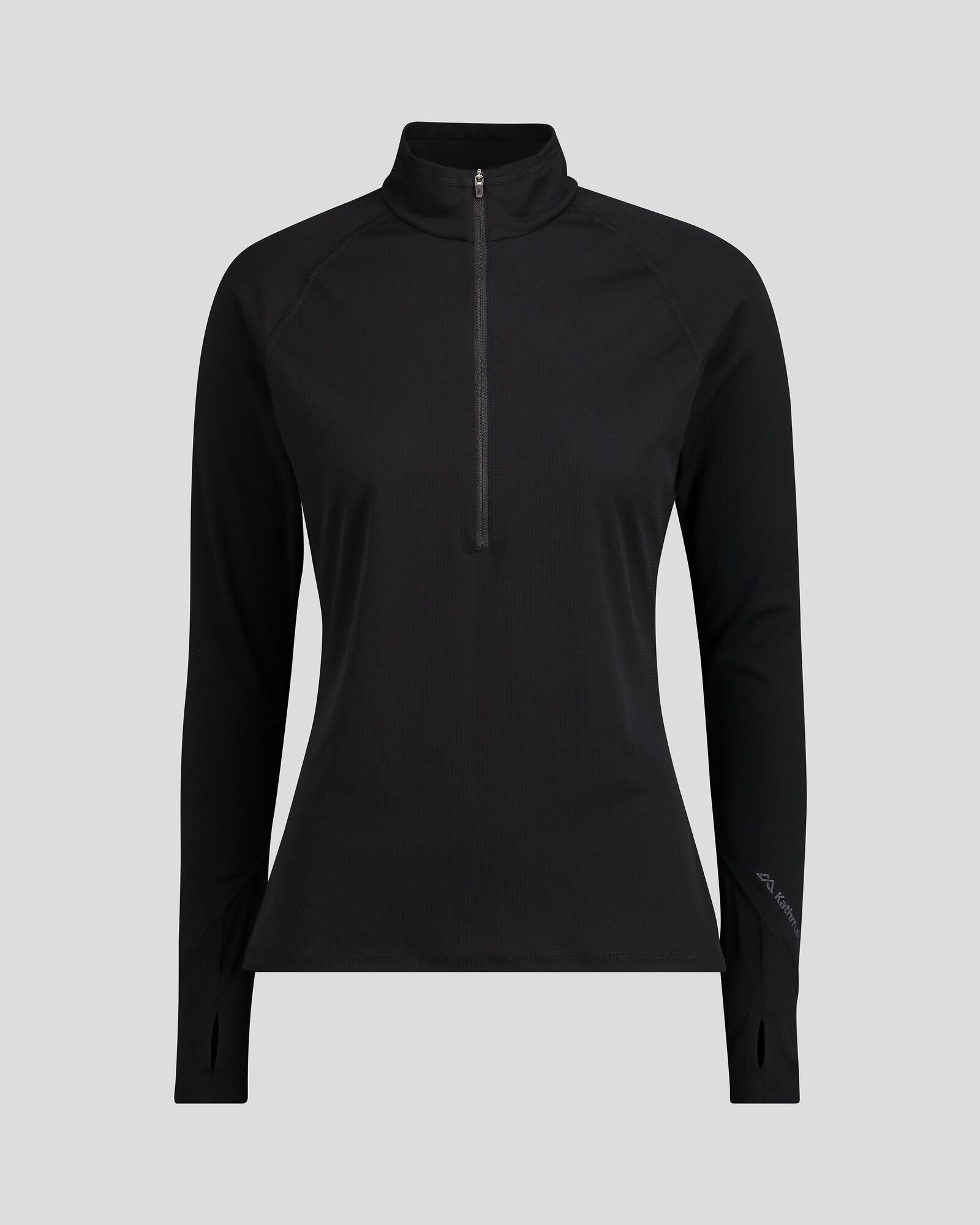 Women's KMDAction Quarter Zip Baselayer Top - Black | Moisture-Wicking, Breathable & Warm | Perfect for Running, Hiking & Outdoor Activities